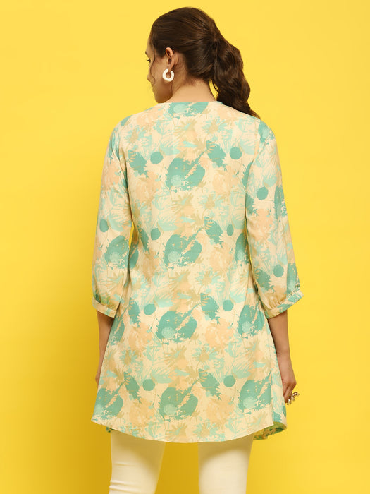 Women Liva Rayon Green Tropical Print Tunic