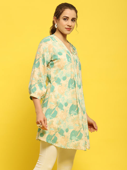 Women Liva Rayon Green Tropical Print Tunic