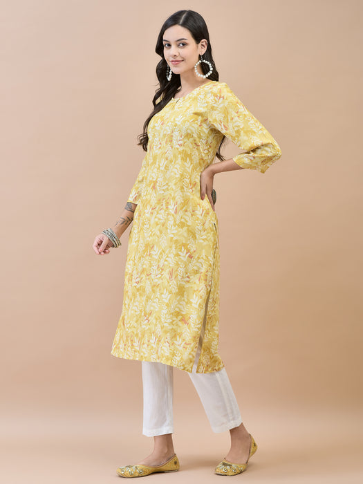 Women Liva Rayon Mustard Floral Print Kurta