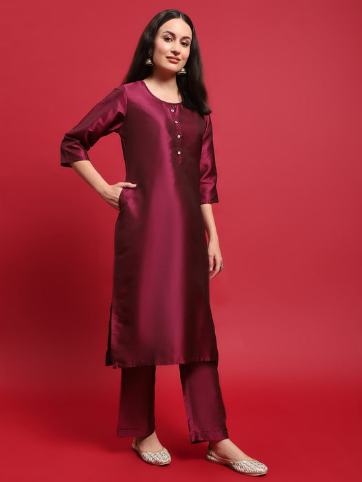 Women Polyester Purple Solid Kurta Comfort Pant Dupatta