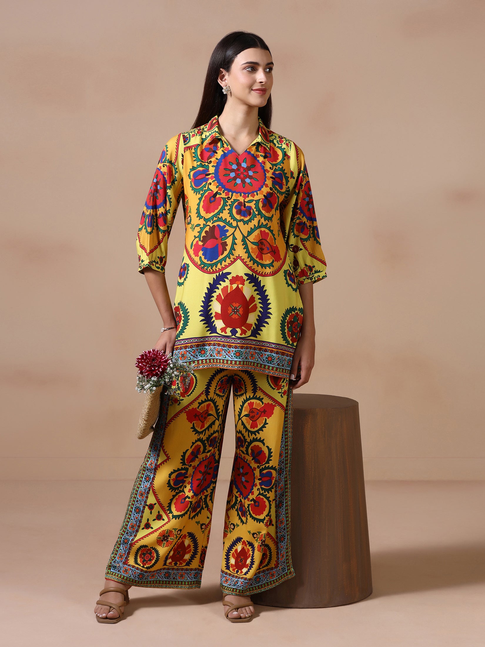 Women Liva Yellow Printed Co Ord Set
