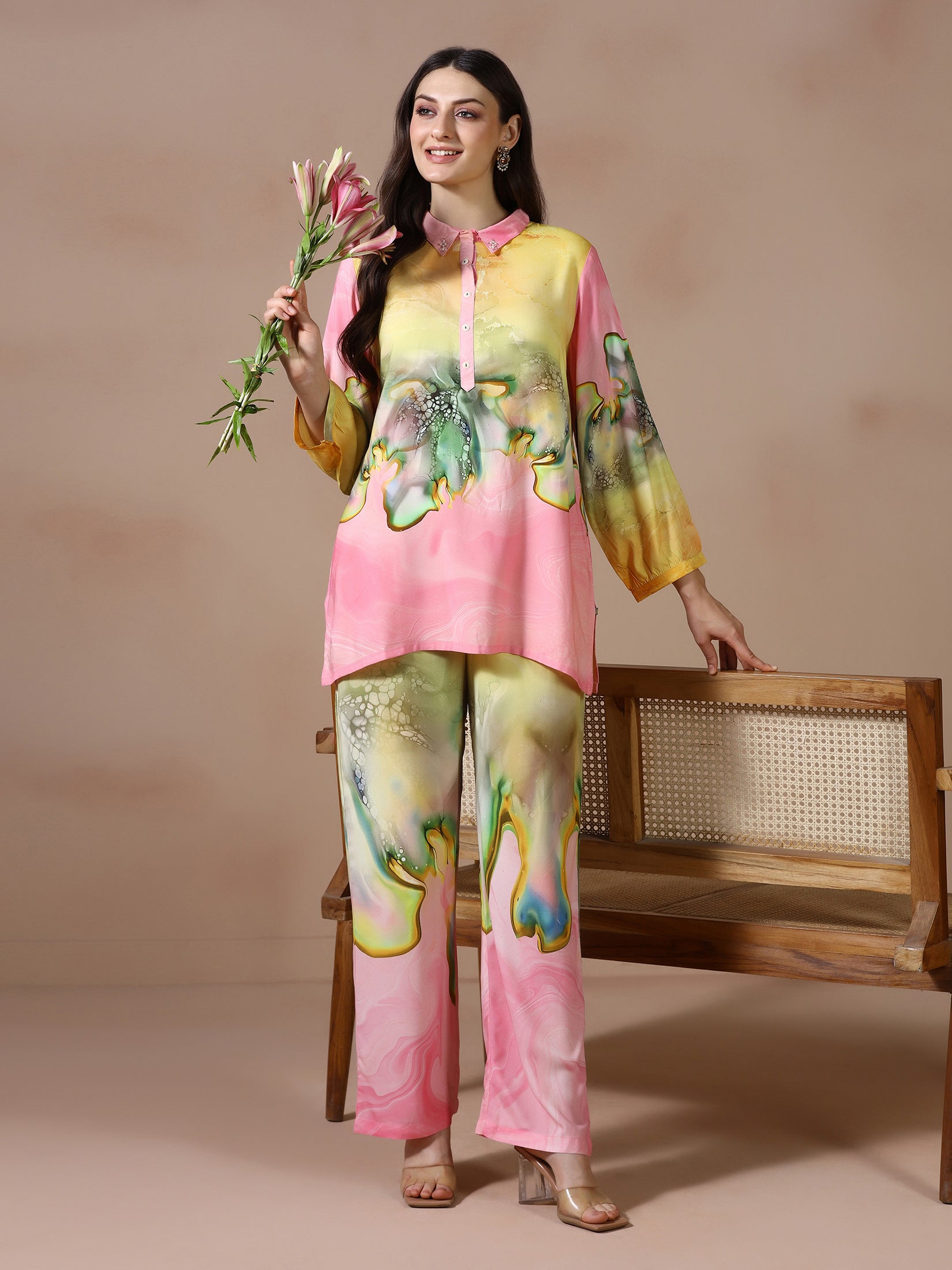 Women Liva Multicolor Printed Co Ord Set