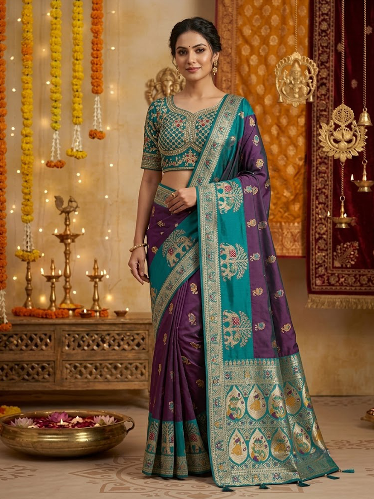 Women Green Viscose Saree With Stitch Blouse