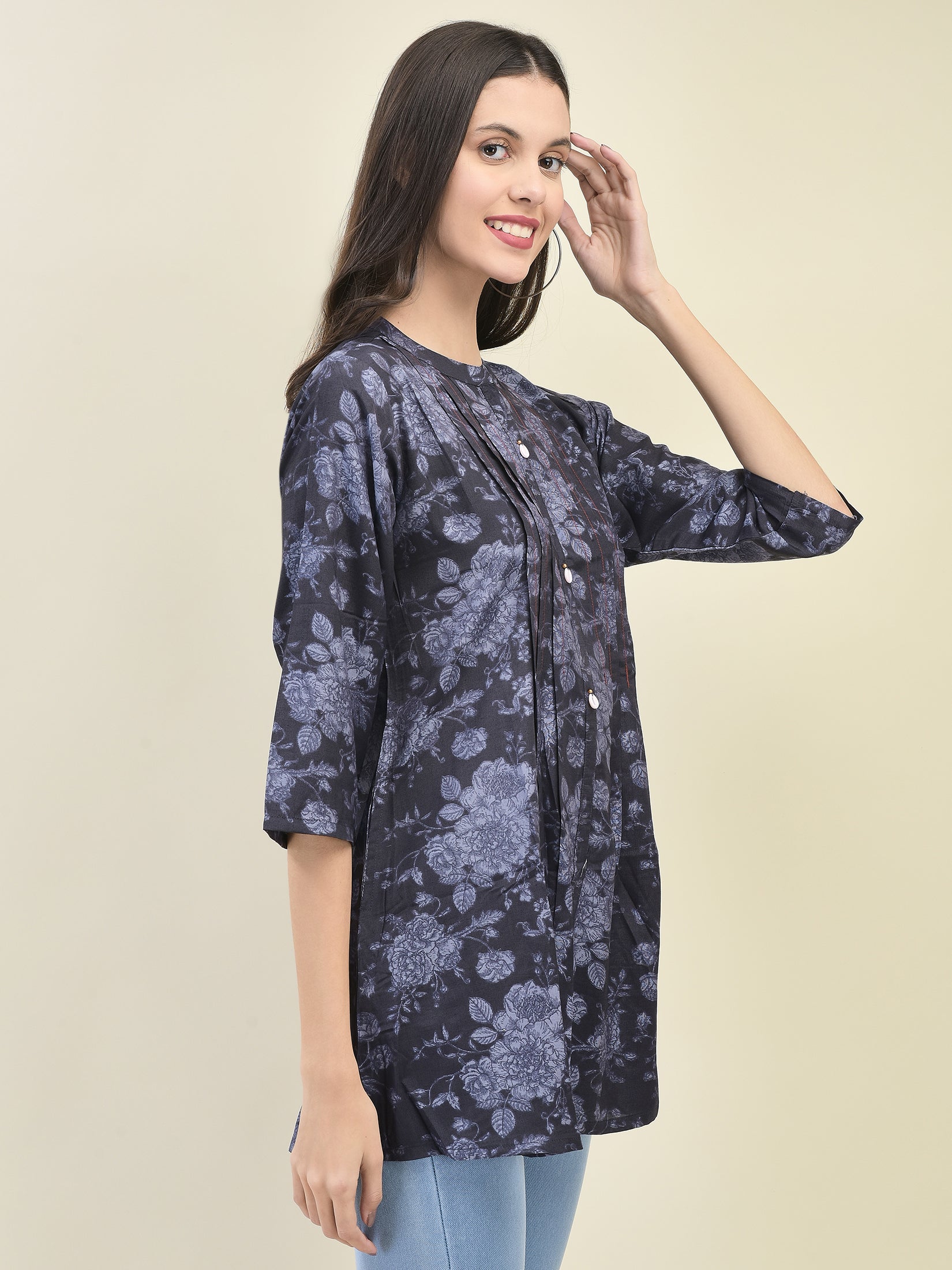 Women Liva Rayon Purple Floral Print Tunic