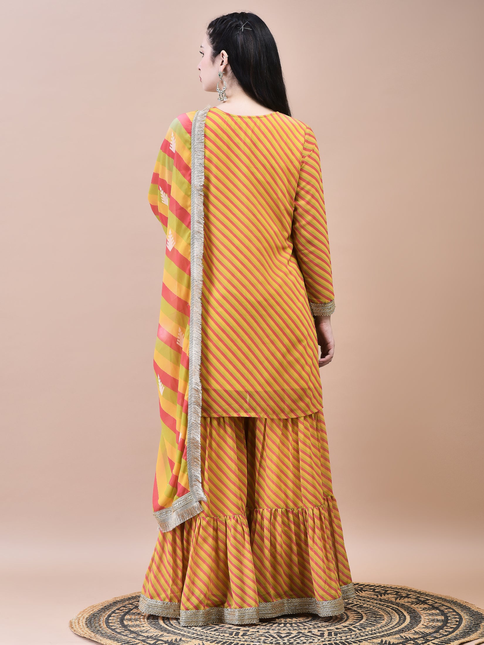 Women Georgette Mustard Embroidered Kurta Sharara Dupatta