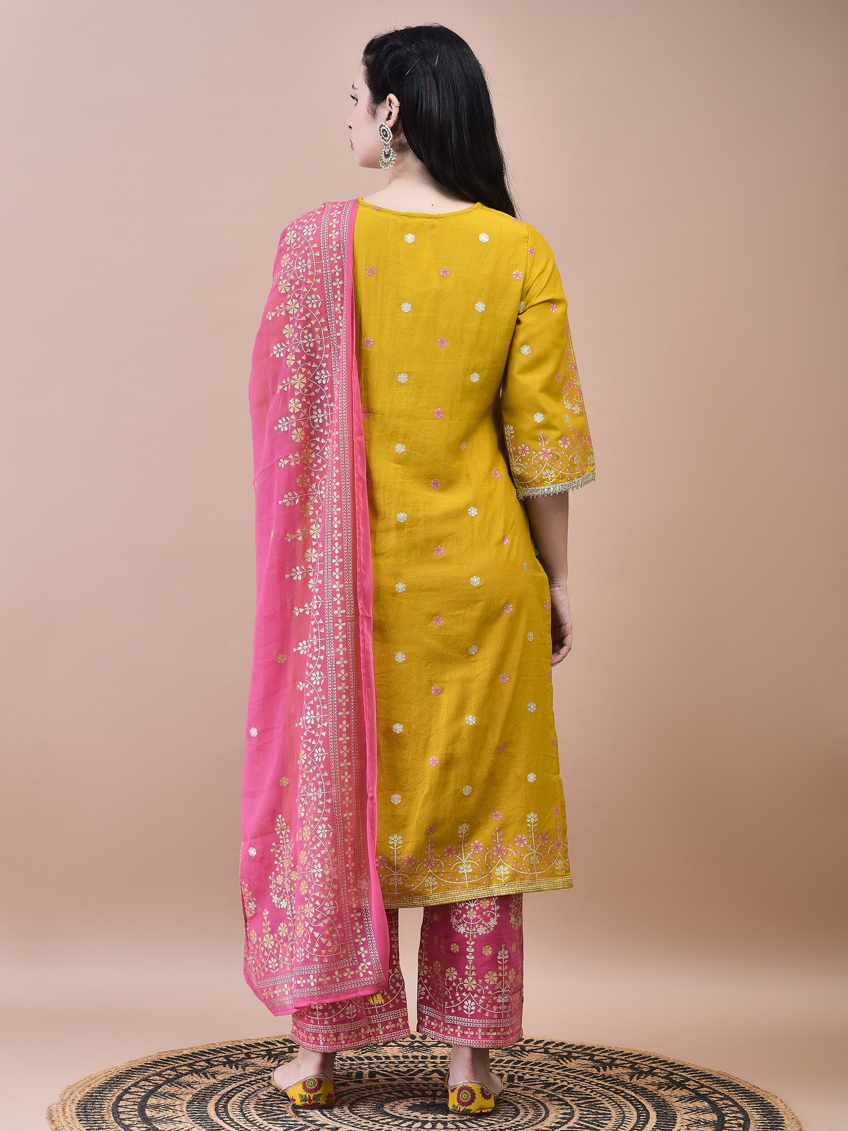 Women Samaira Mustard Ornamental Print Kurta Comfort Pant Dupatta