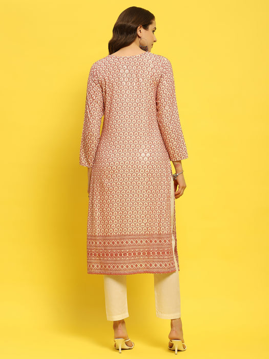 Women Liva Rayon Lilac Schiffli Embroidered Kurta