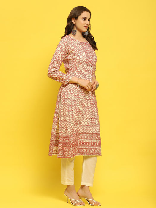 Women Liva Rayon Lilac Schiffli Embroidered Kurta