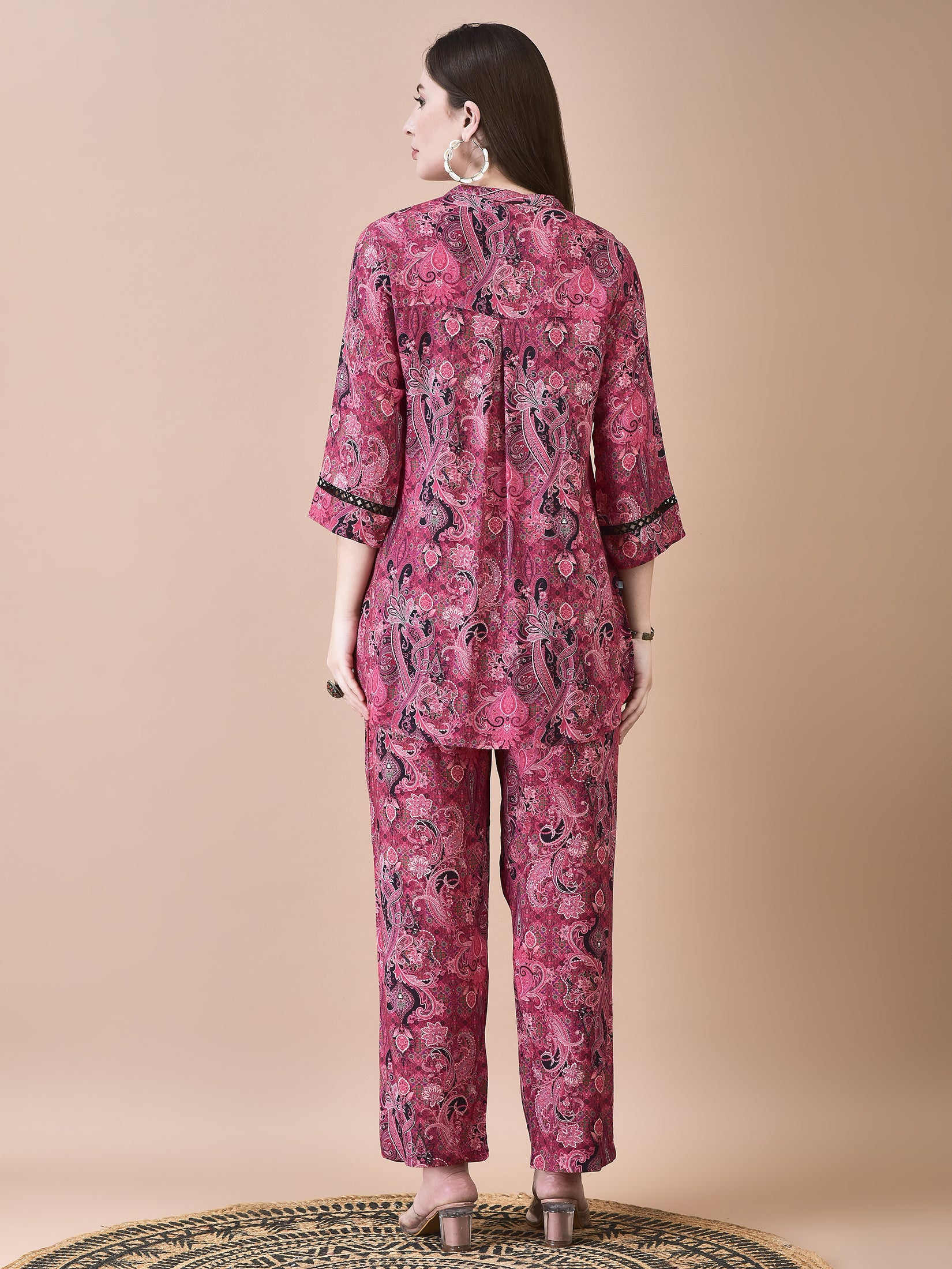 Women Liva Pink Paisley Print Co-Ord Set