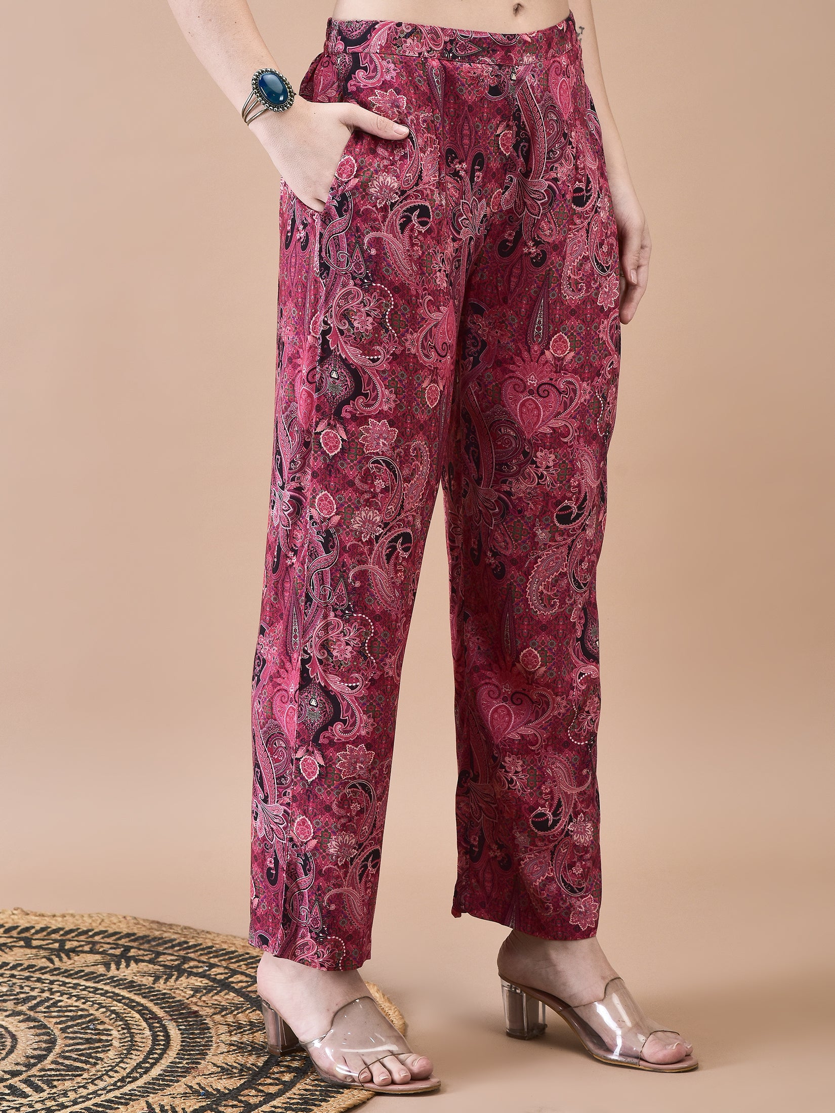 Women Liva Pink Paisley Print Co-Ord Set