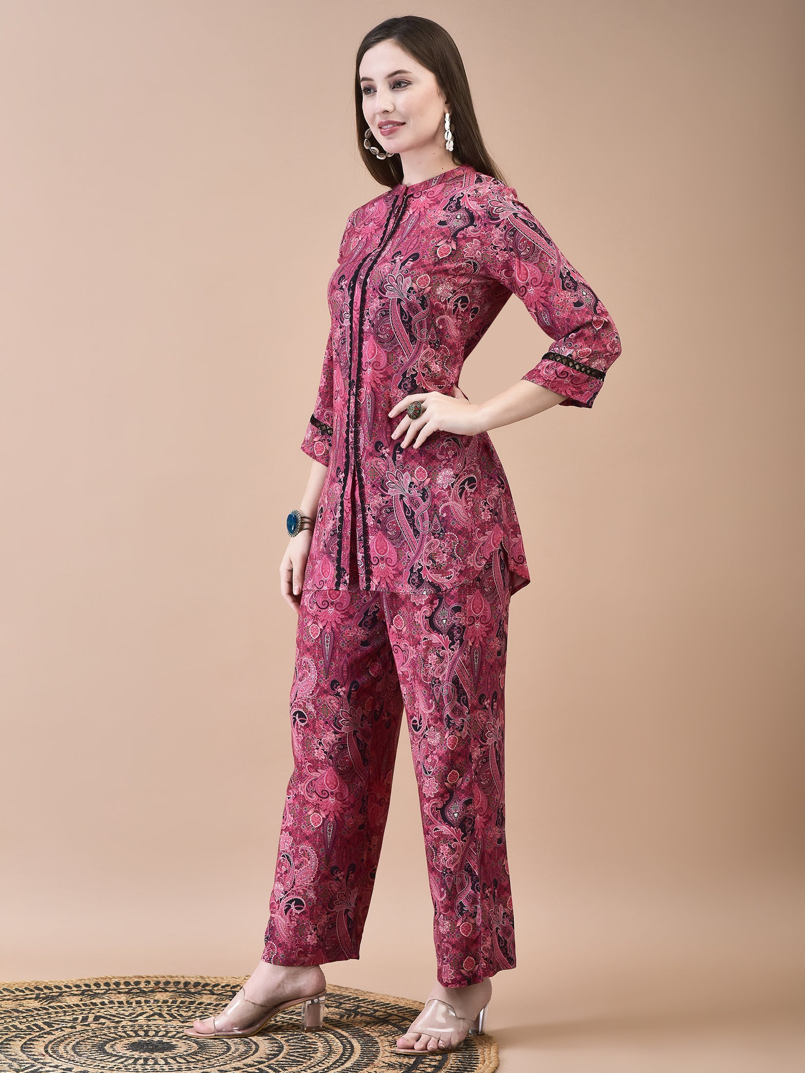 Women Liva Pink Paisley Print Co-Ord Set