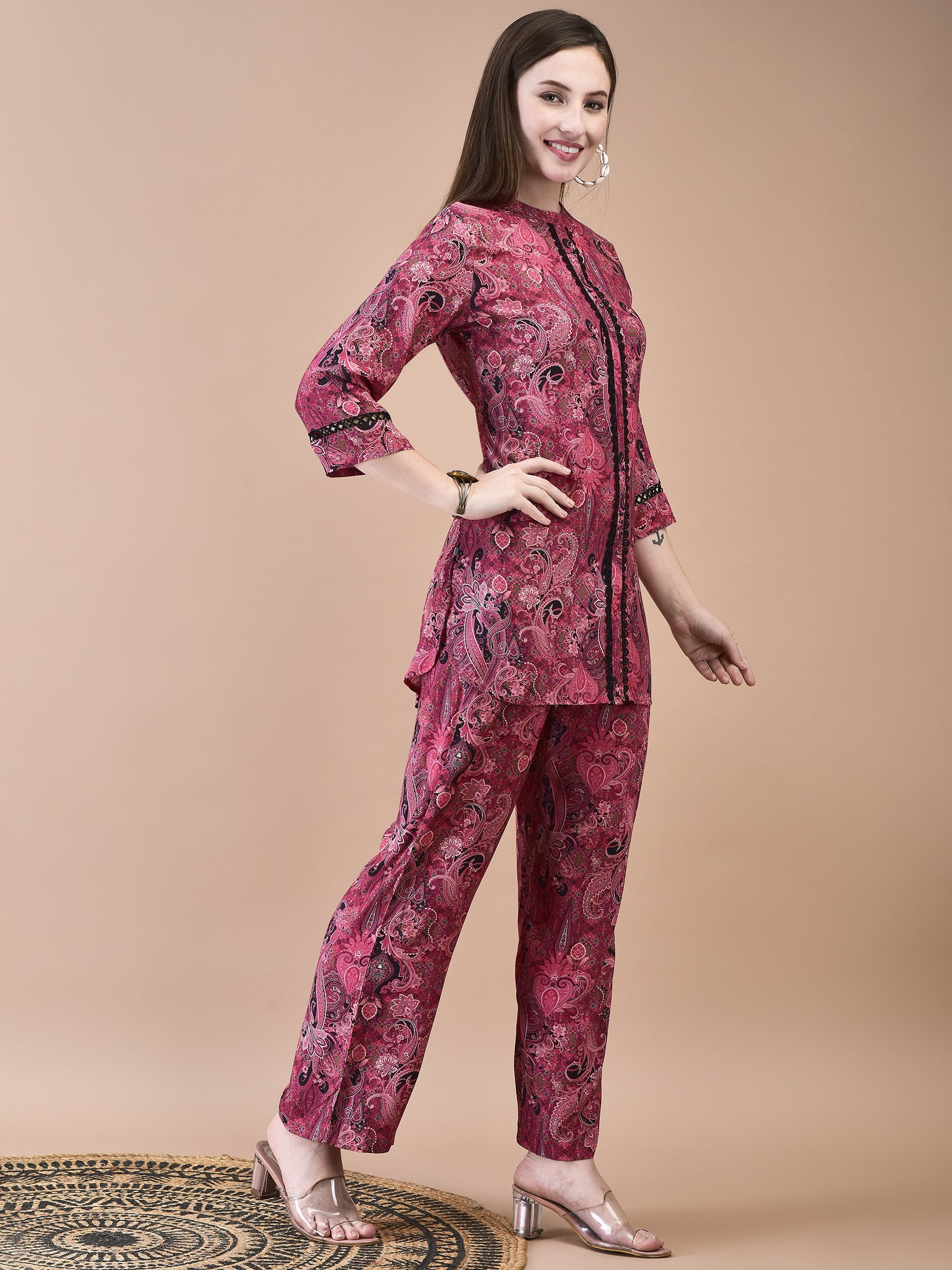 Women Liva Pink Paisley Print Co-Ord Set