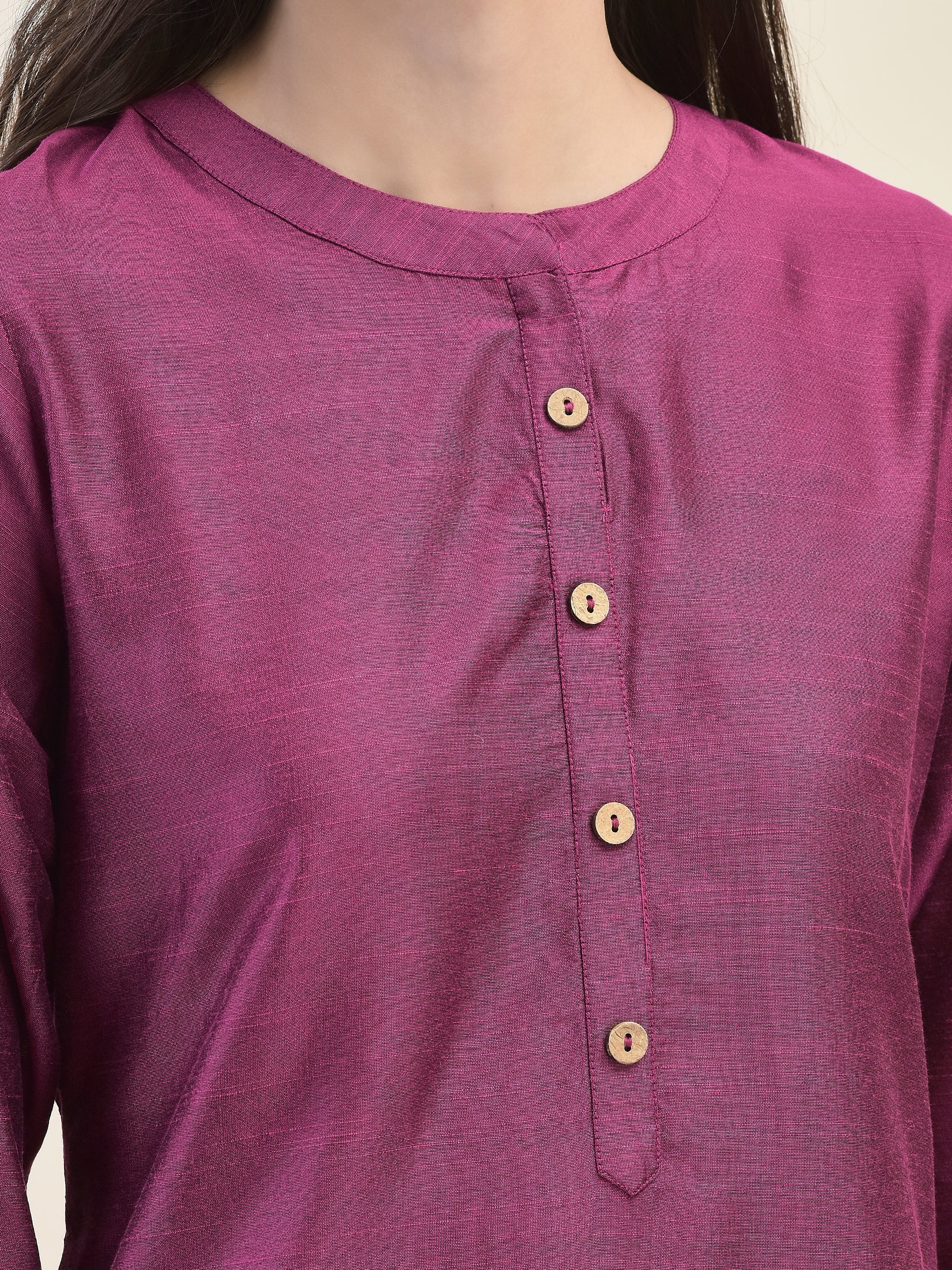 Women Poly Silk Purple Solid Kurta