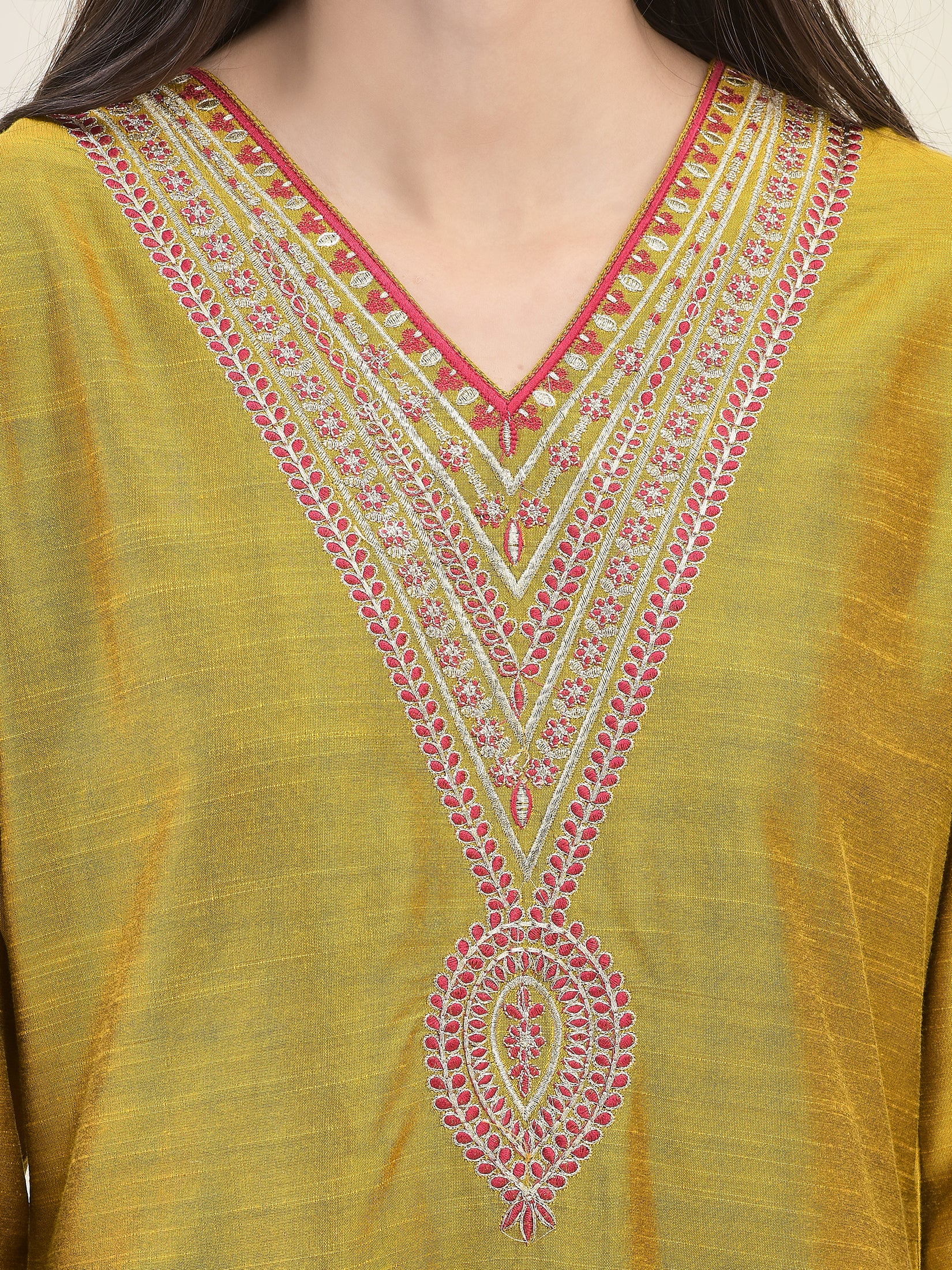 Women Poly Silk Mustard Embroidered Kurta Comfort Pant Dupatta