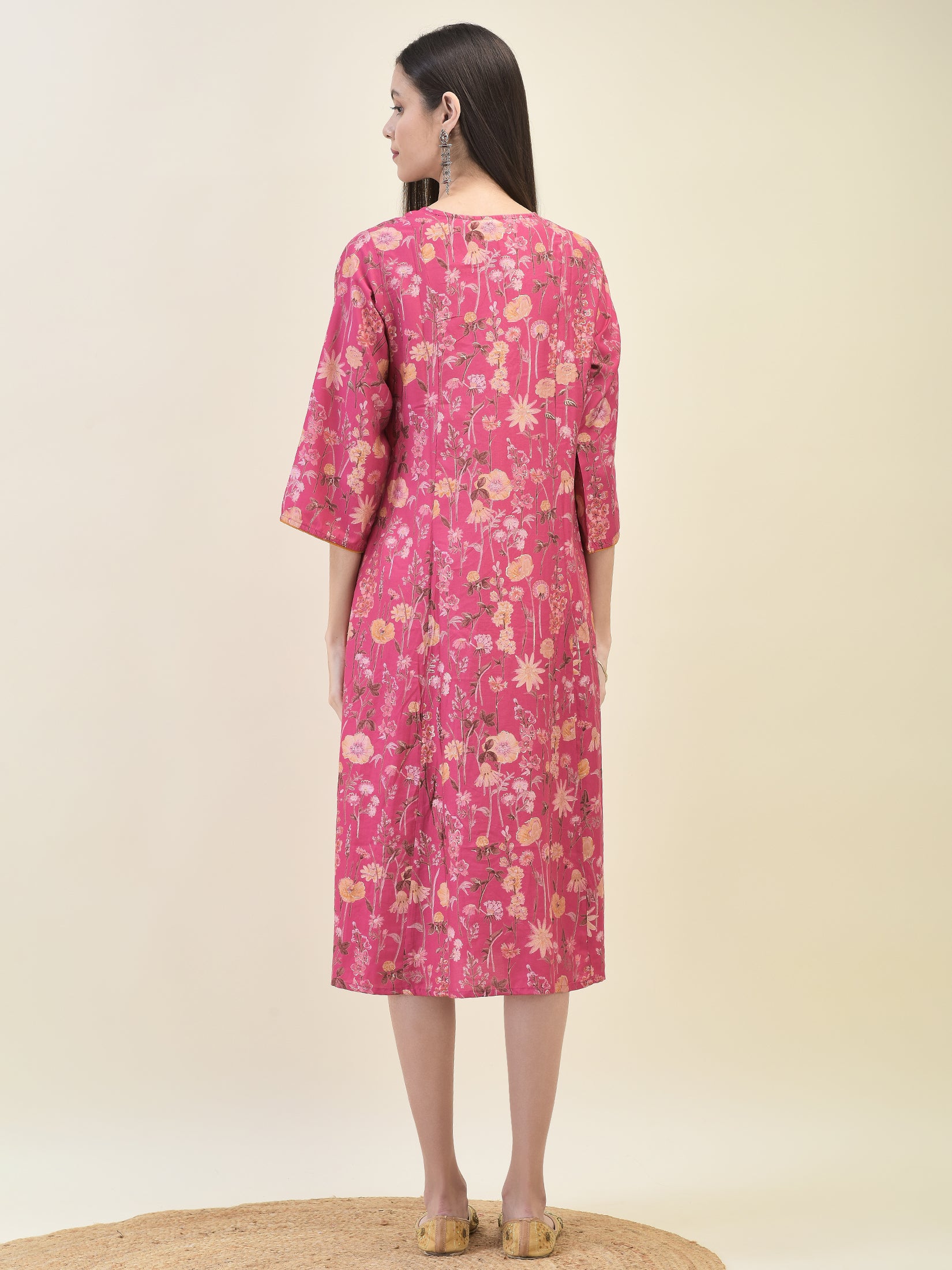 Women Viscose Pink Floral Print Dress