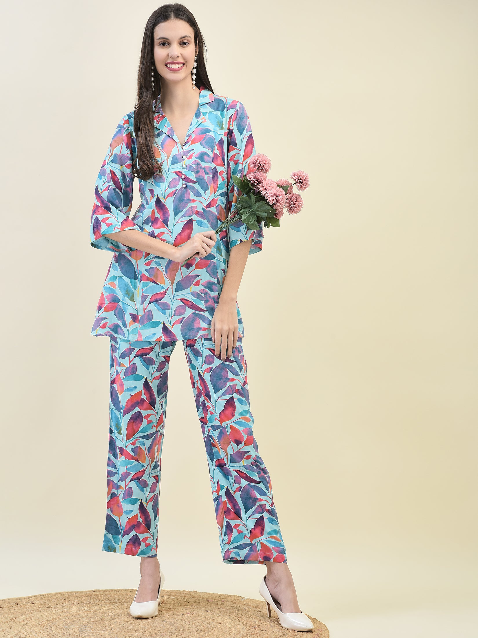 Women Liva Rayon Multicolor Abstract Print Co-Ord Set