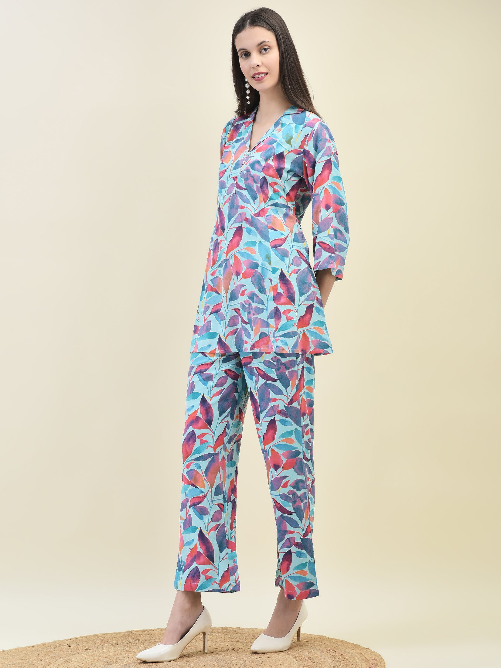 Women Liva Rayon Multicolor Abstract Print Co-Ord Set