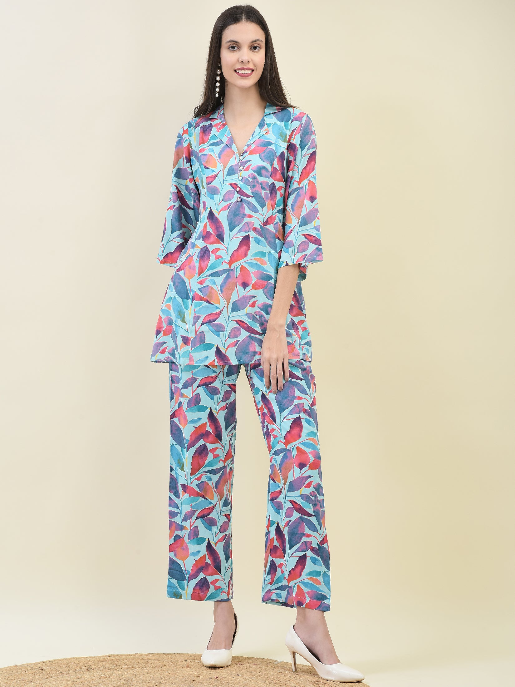 Women Liva Rayon Multicolor Abstract Print Co-Ord Set