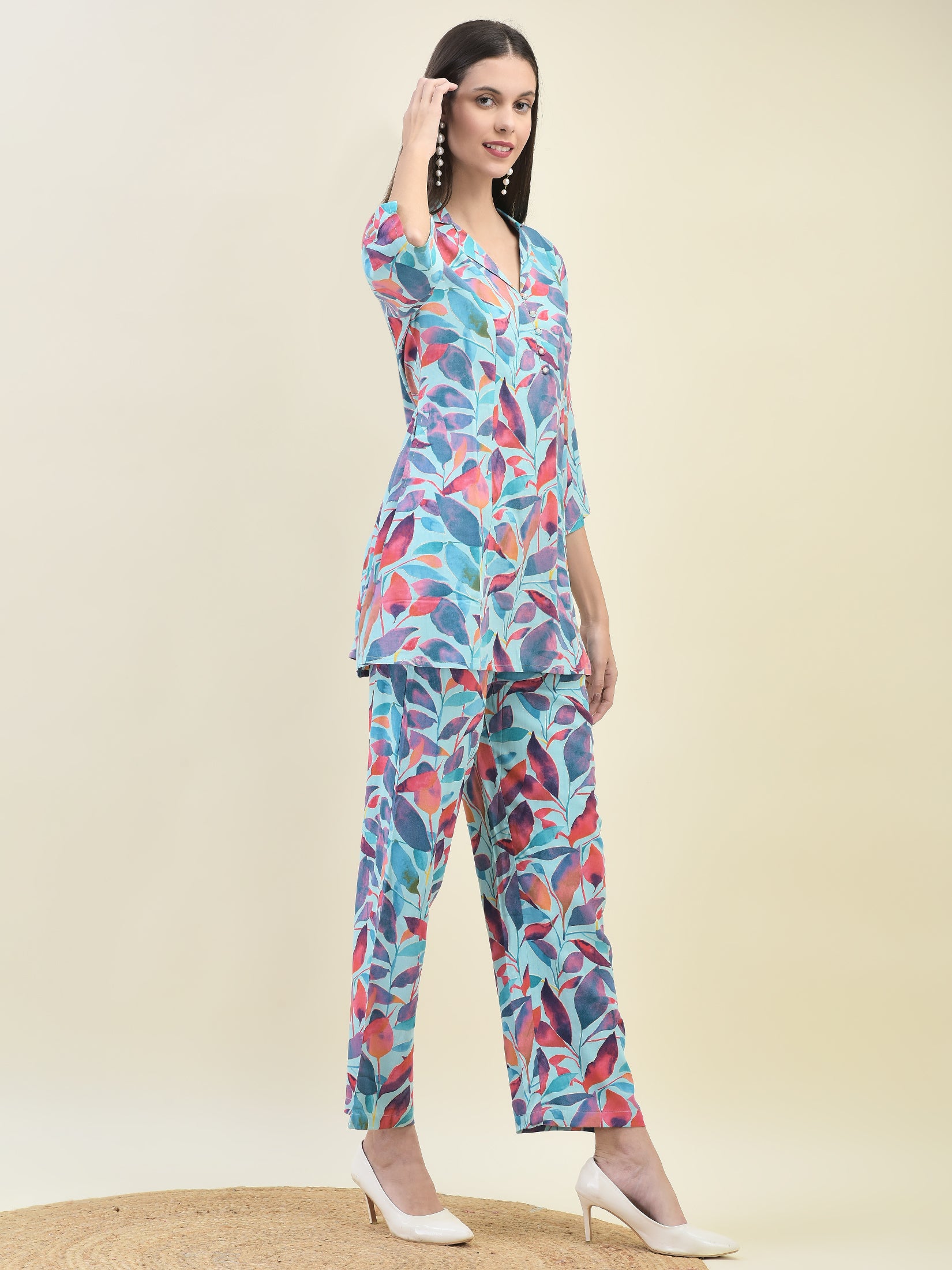 Women Liva Rayon Multicolor Abstract Print Co-Ord Set