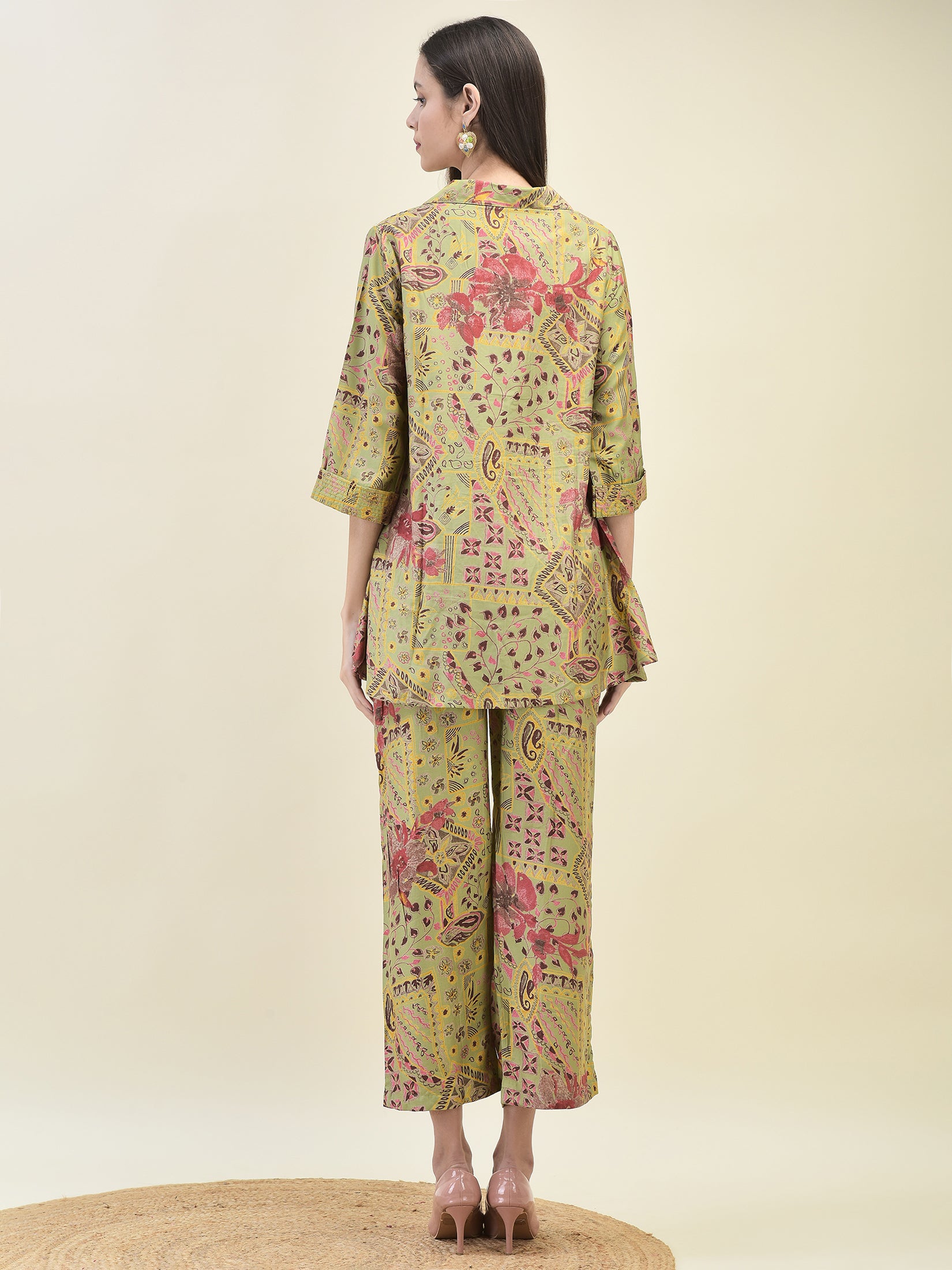 Women Viscose Green Floral Print Co-Ord Set