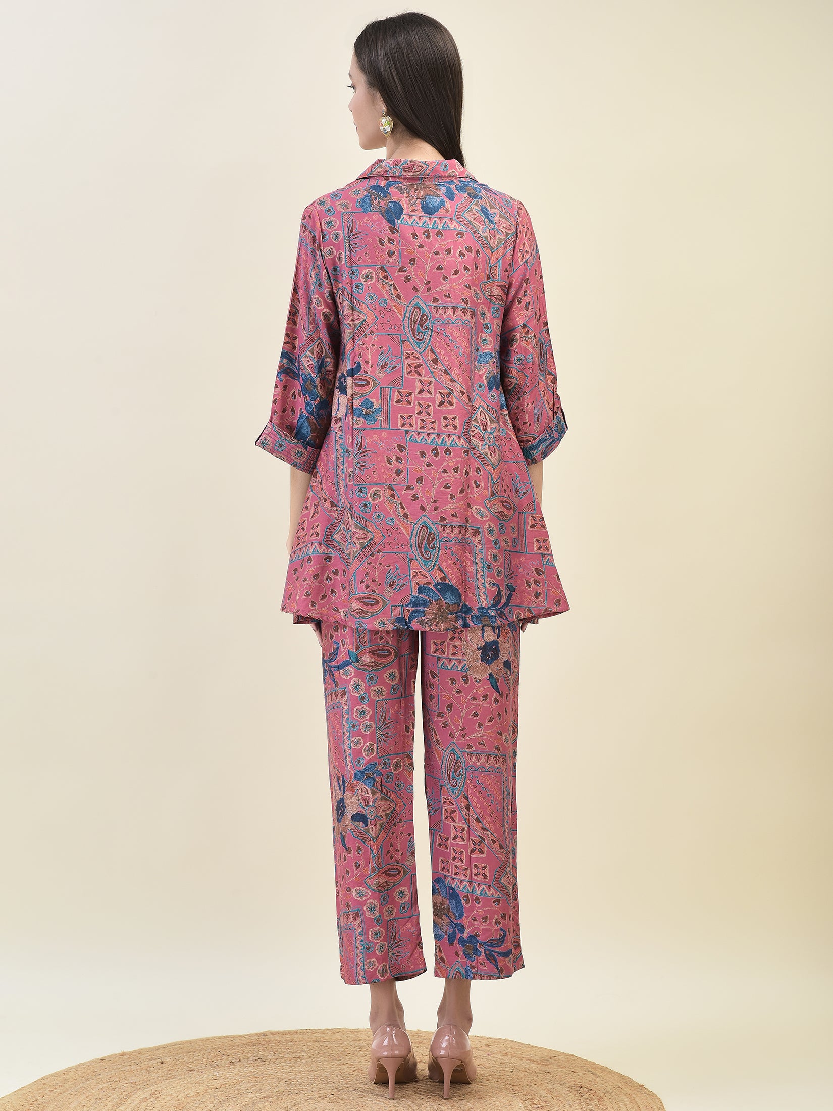 Women Viscose Pink Floral Print Co-Ord Set