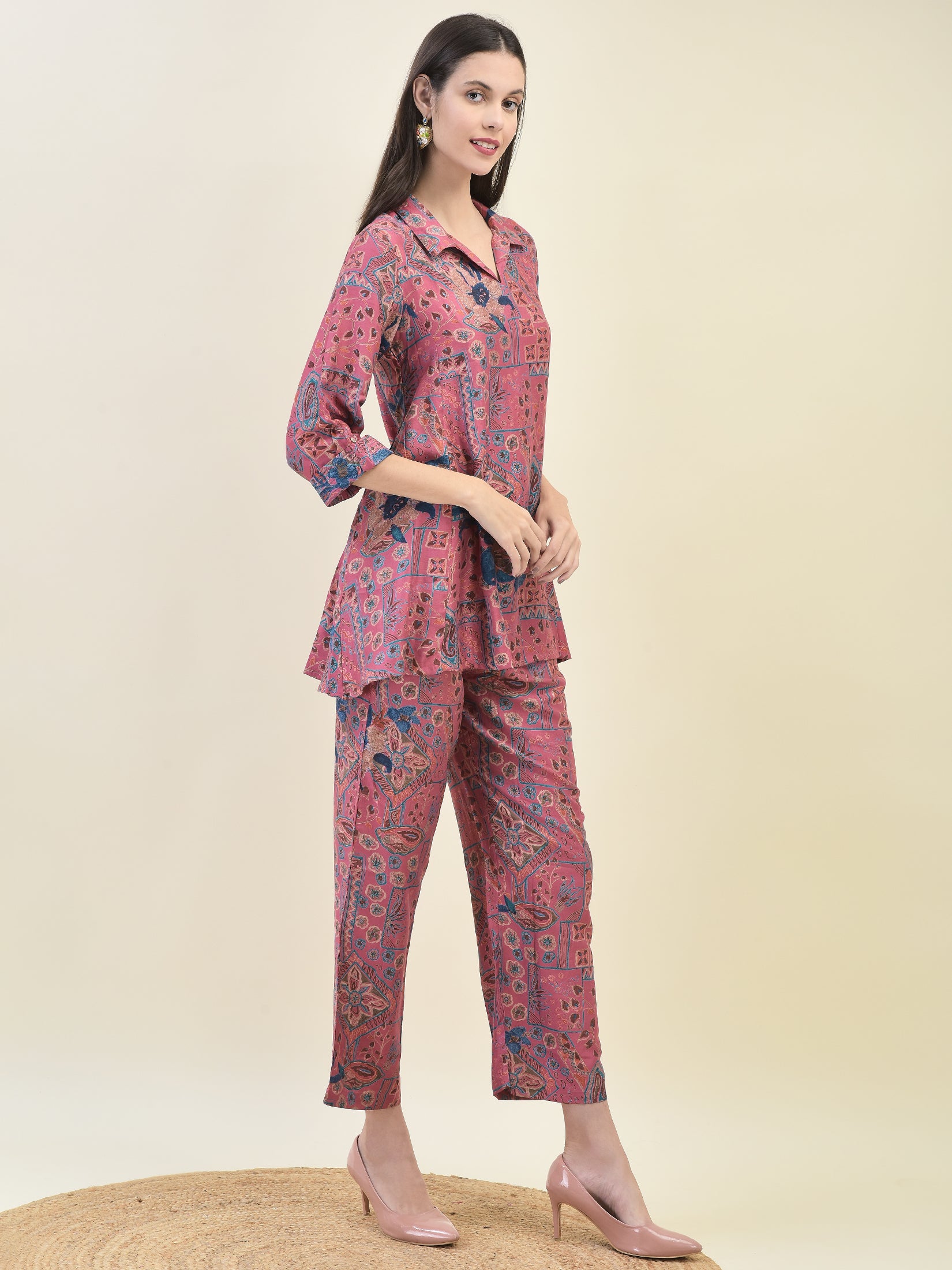 Women Viscose Pink Floral Print Co-Ord Set