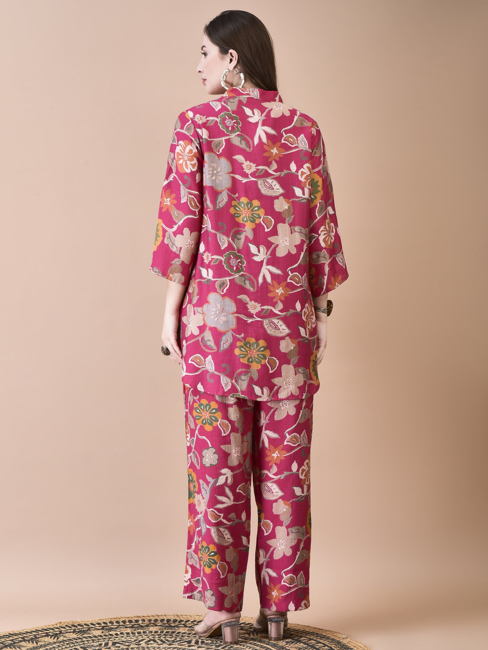 Women Liva Pink Floral Print Co-Ord Set