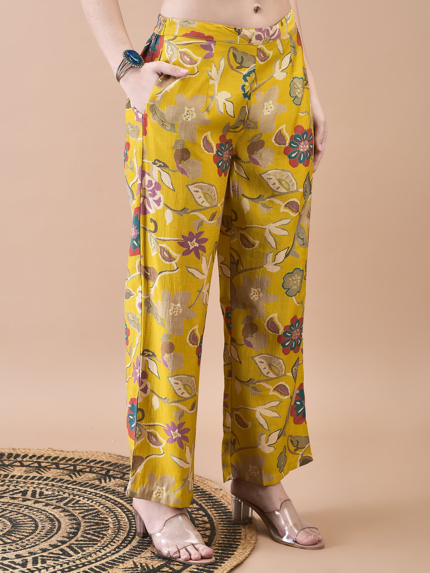 Women Liva Yellow Floral Print Co-Ord Set