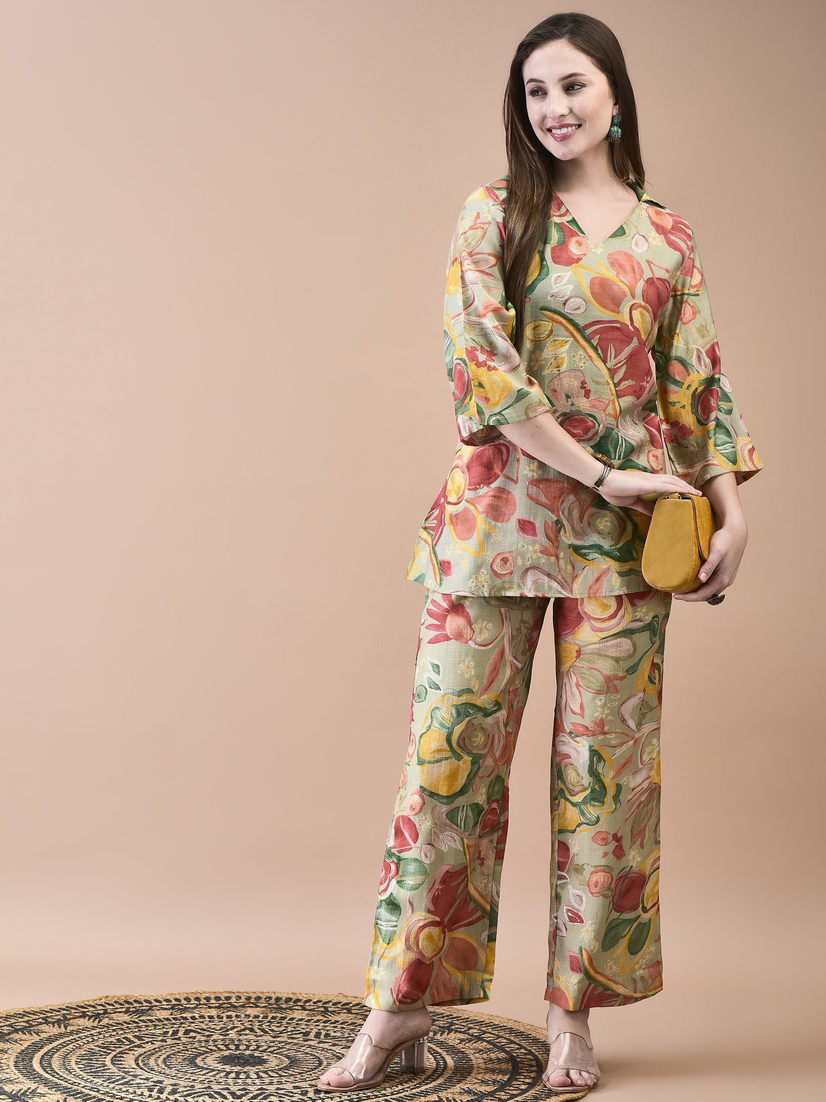 Women Liva Green Abstract Print Co-Ord Set