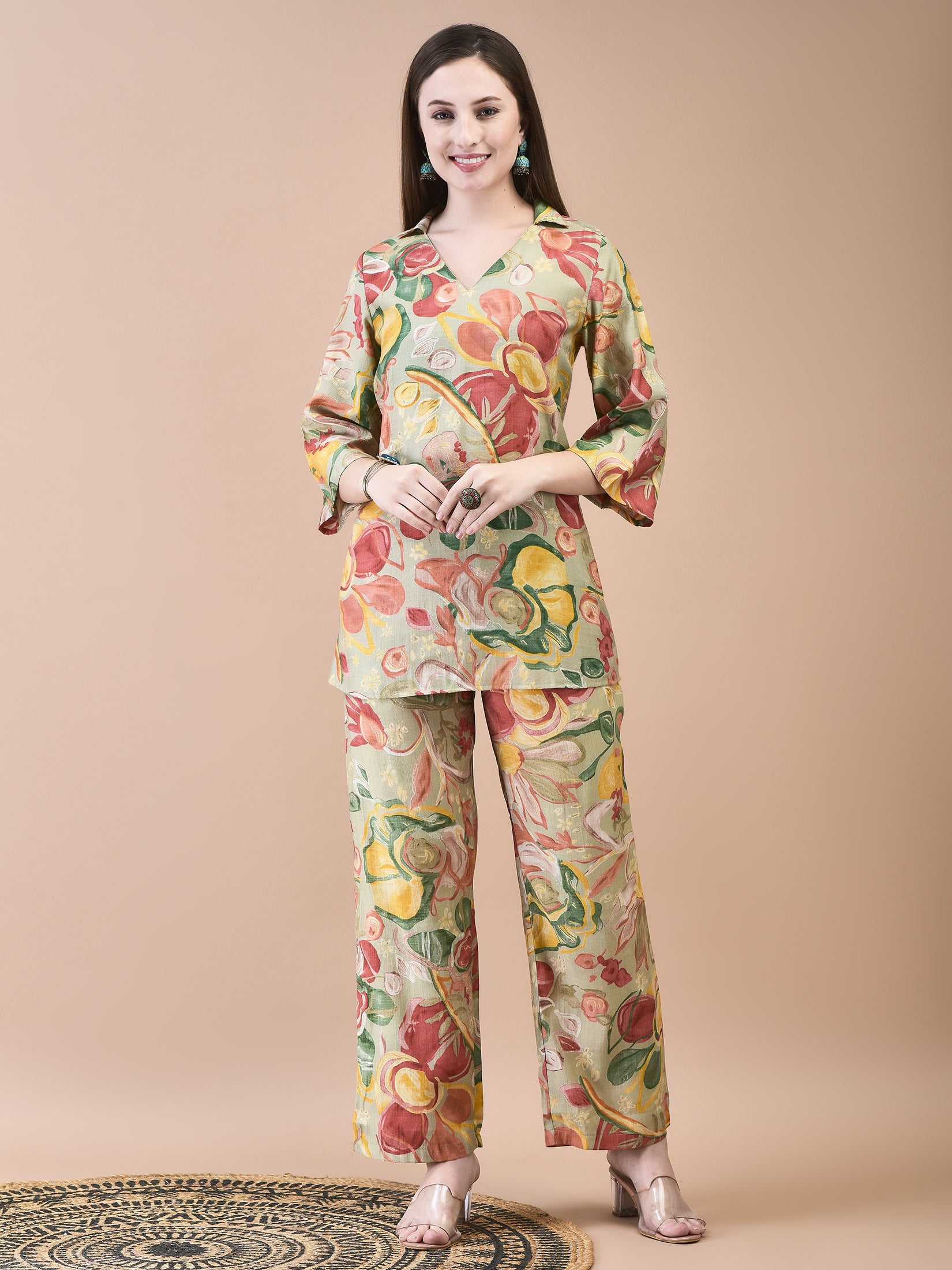 Women Liva Green Abstract Print Co-Ord Set