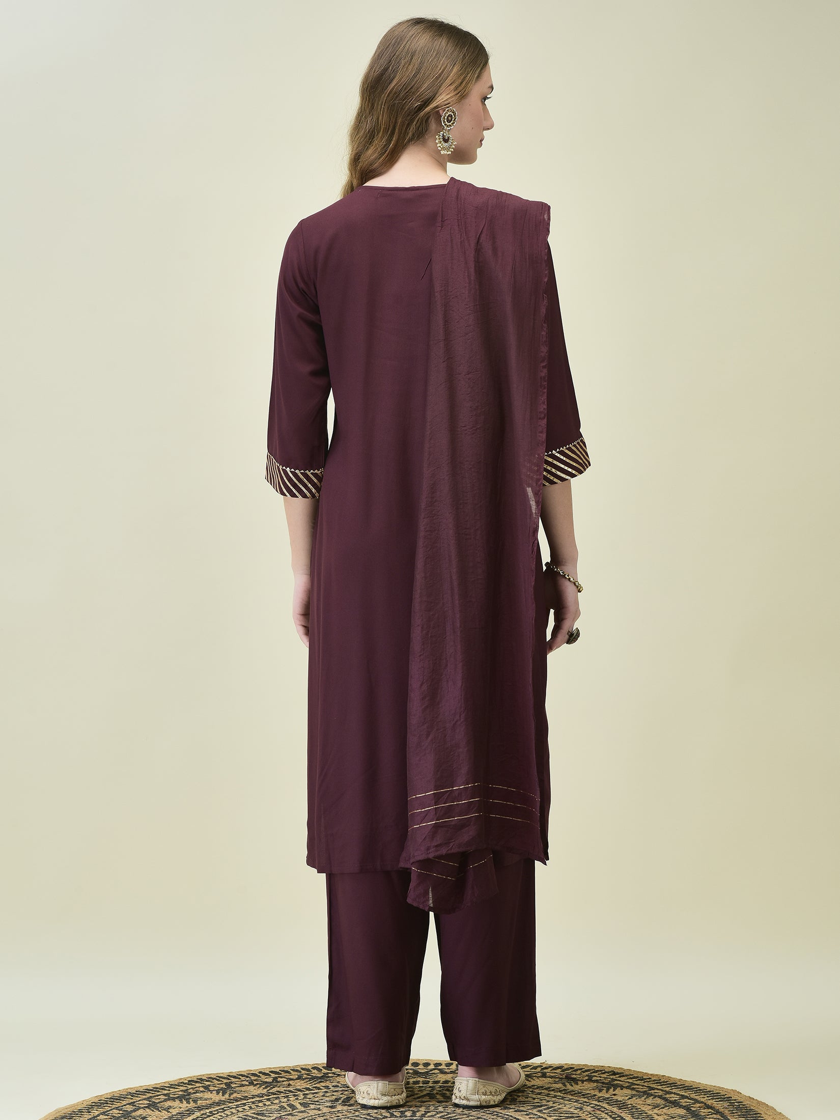 Women Soild Burgundy Kurta Comfort Pant Dupatta