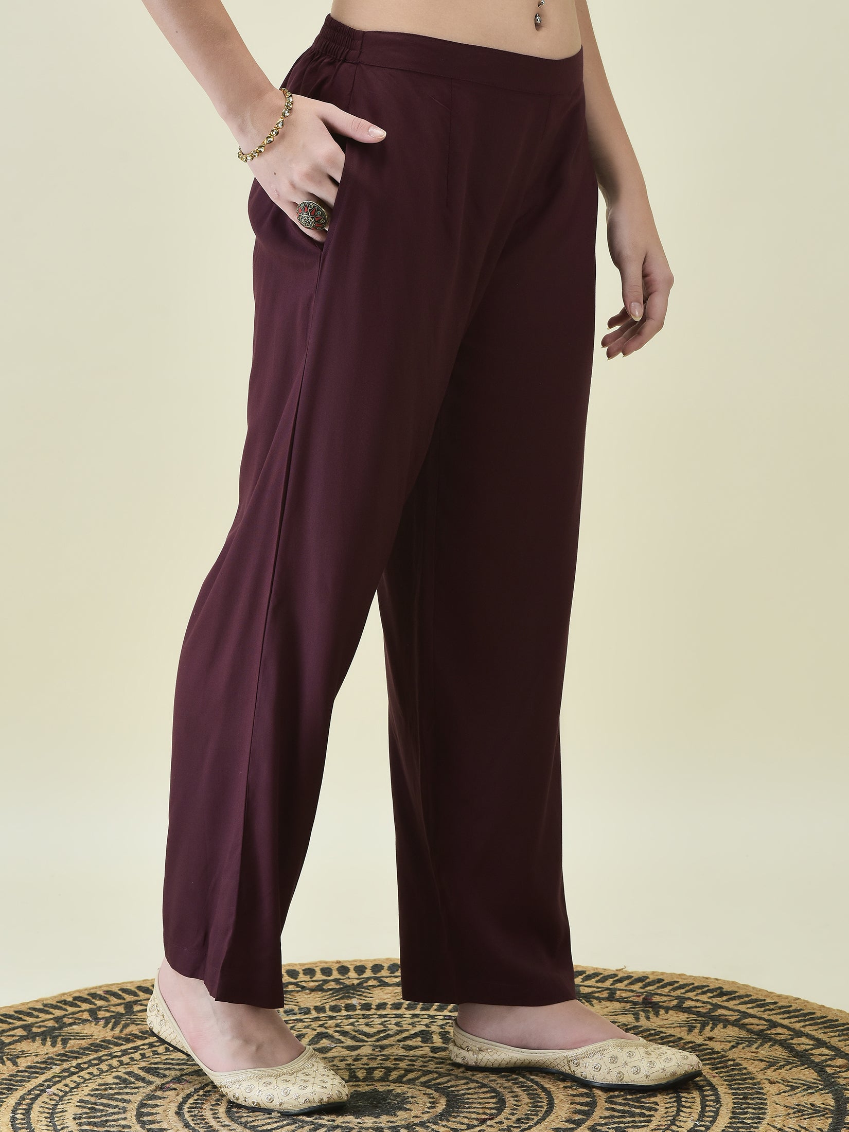 Women Soild Burgundy Kurta Comfort Pant Dupatta