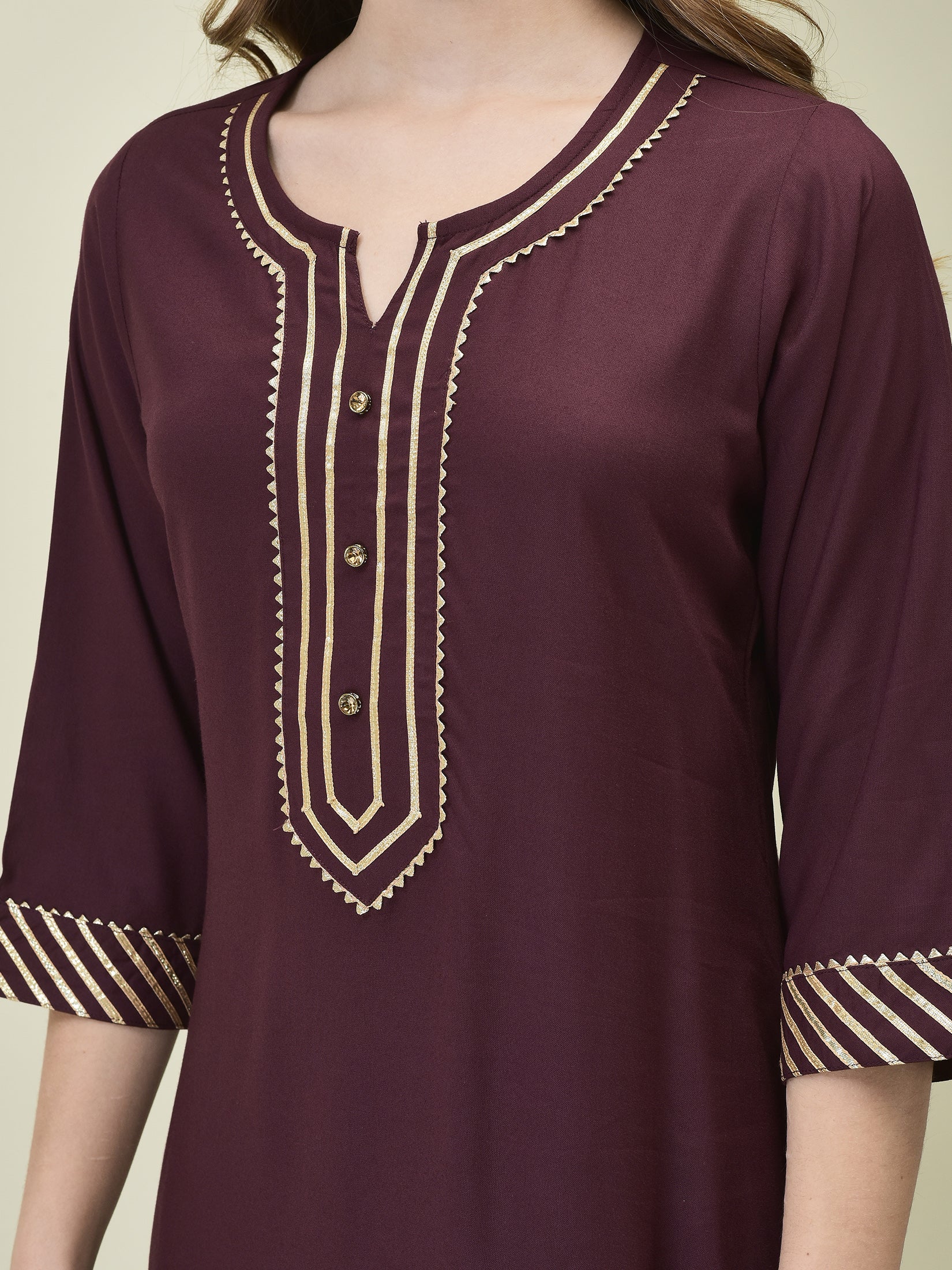 Women Soild Burgundy Kurta Comfort Pant Dupatta