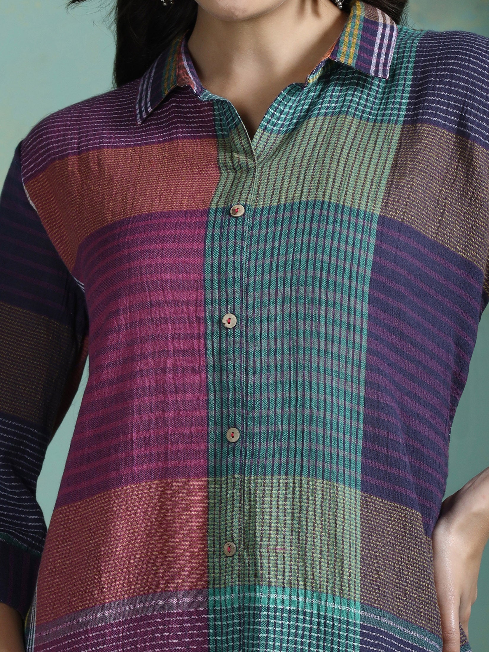 Women Cotton Multicolor Yarn Dyed Tunic