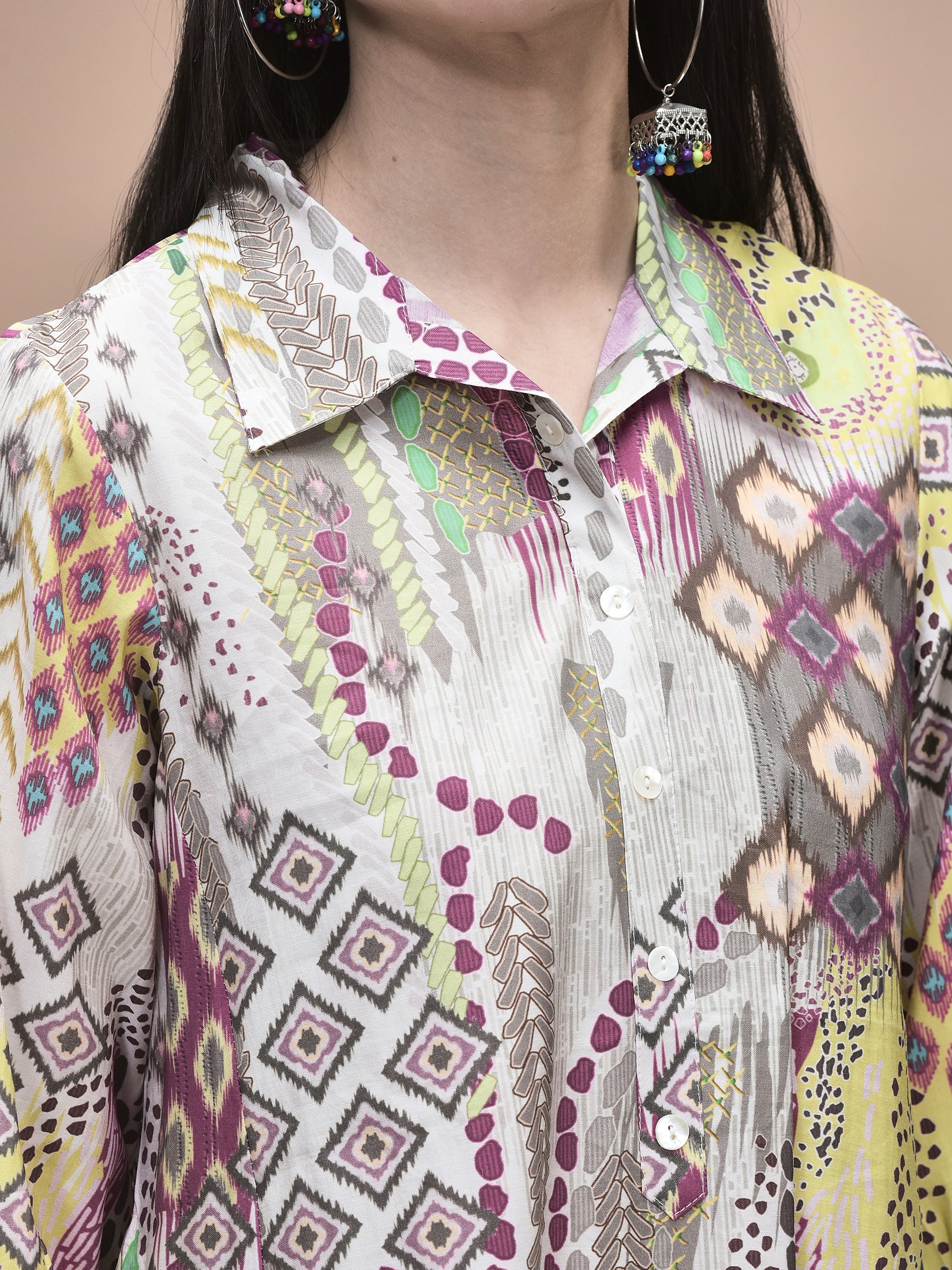 Women Chanderi Grey Ikat Print Dress