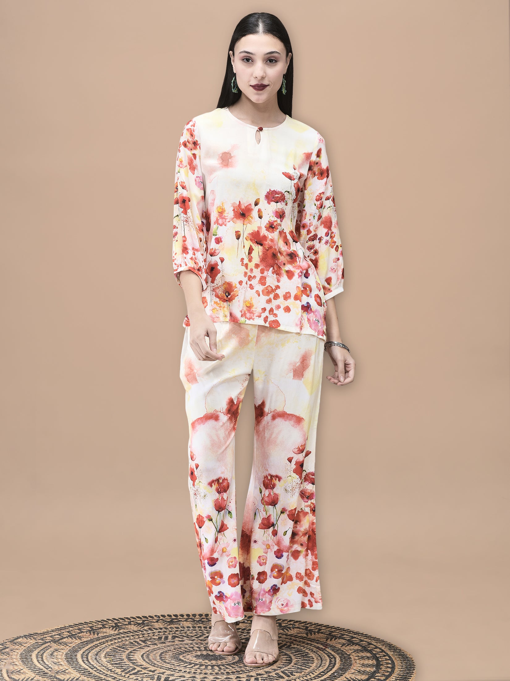 Women Liva Multicolor Floral Print Co-Ord Set