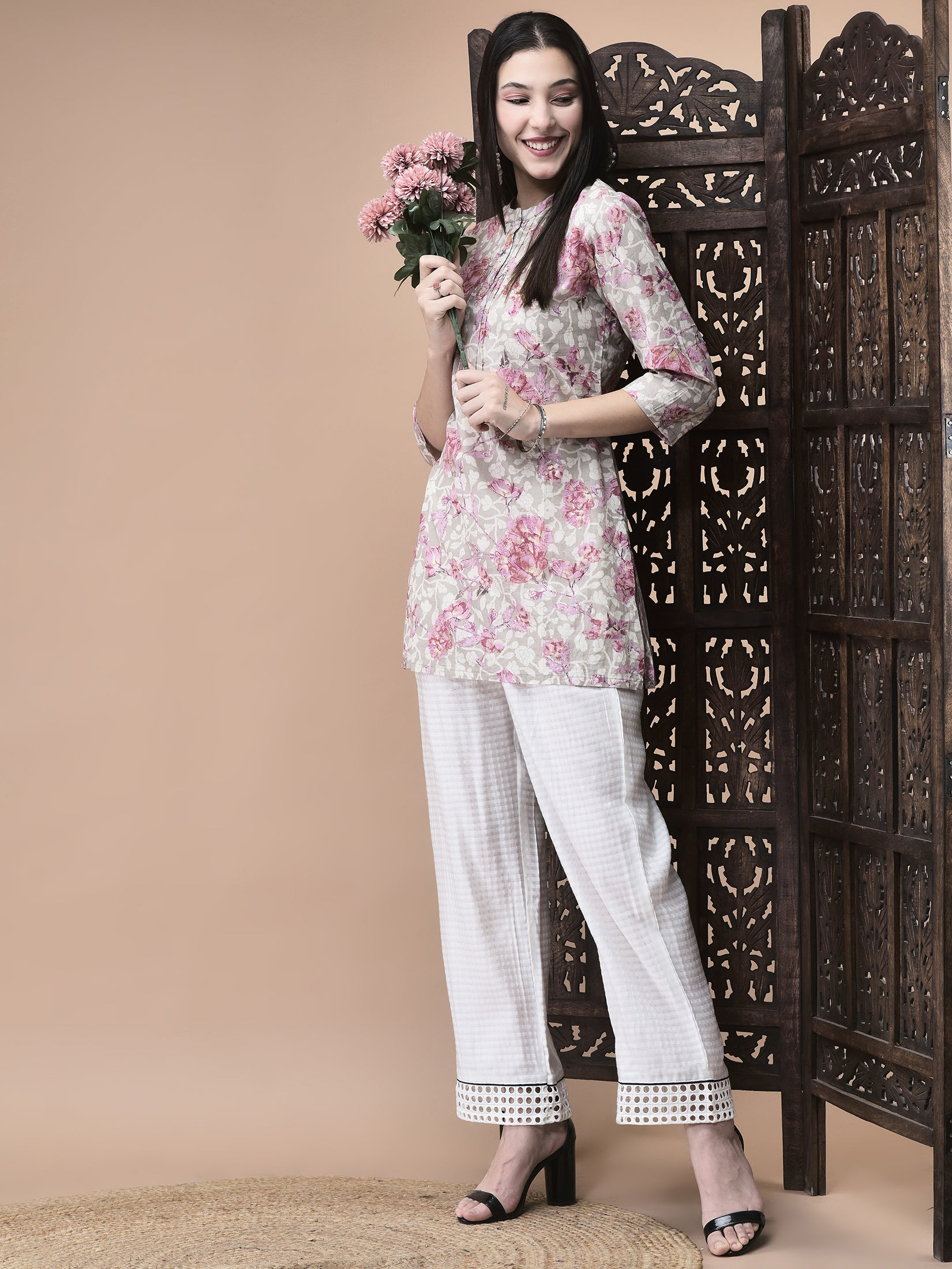 Women Cotton Multicolor Floral Print Tunic