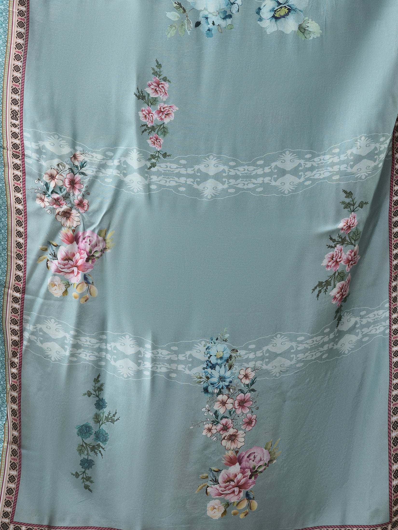 Women Cotton Blue Floral Print Kurta Comfort Pant Dupatta