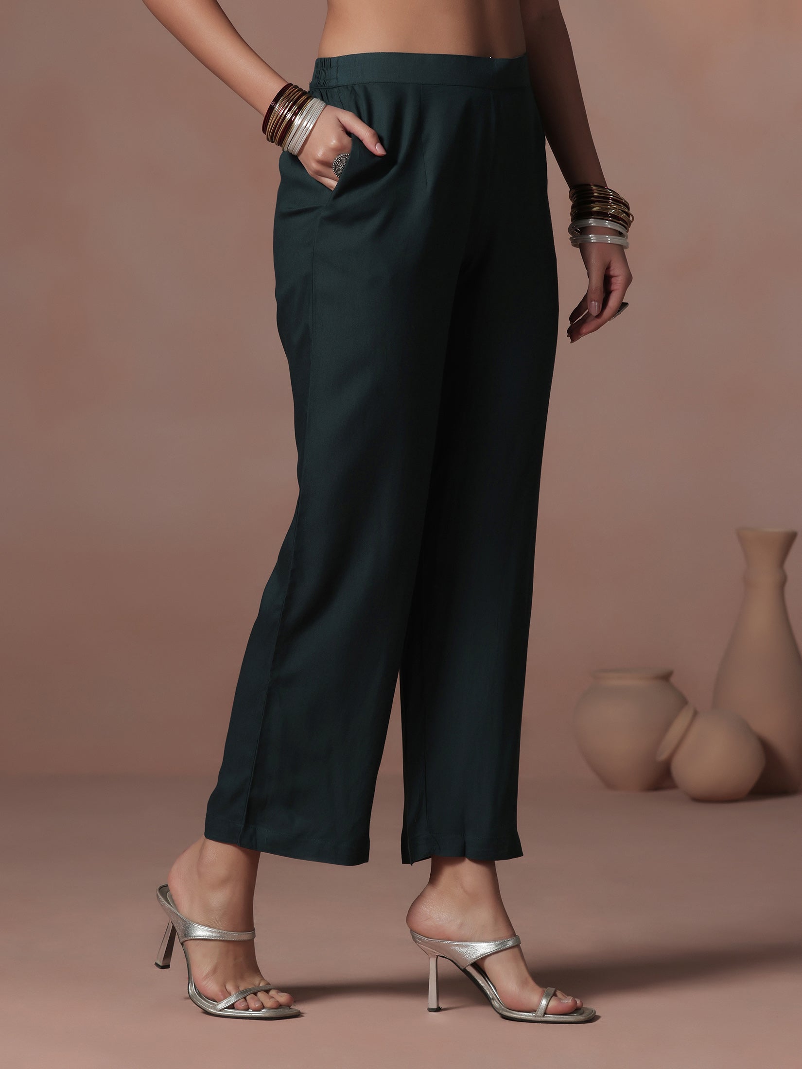 Women Liva Peacock Blue Ornamental Print Kurta Comfort Pant Dupatta