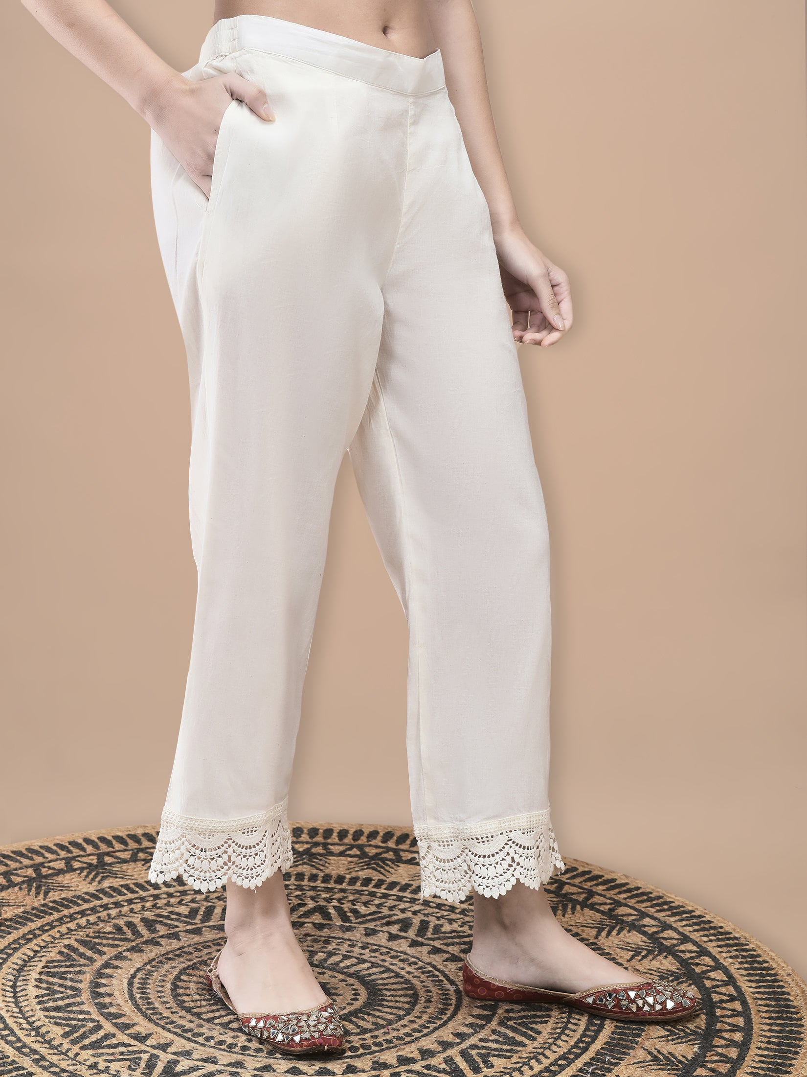 Women Cotton Off White Embroidered Kurta Comfort Pant Dupatta