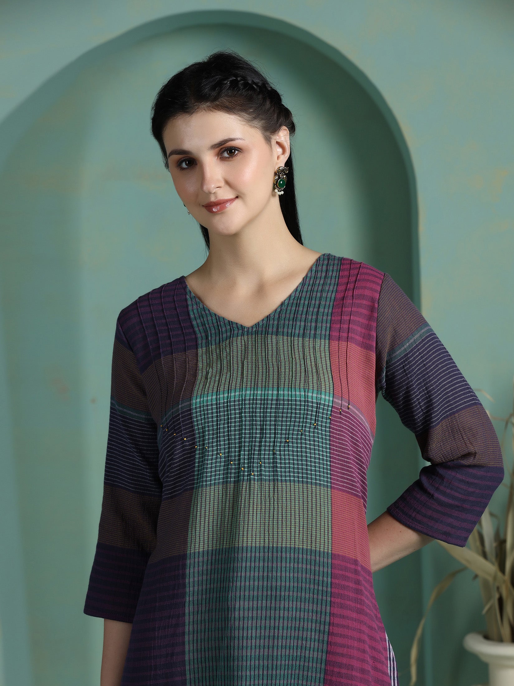 Women Cotton Multicolor Yarn Dyed Kurta
