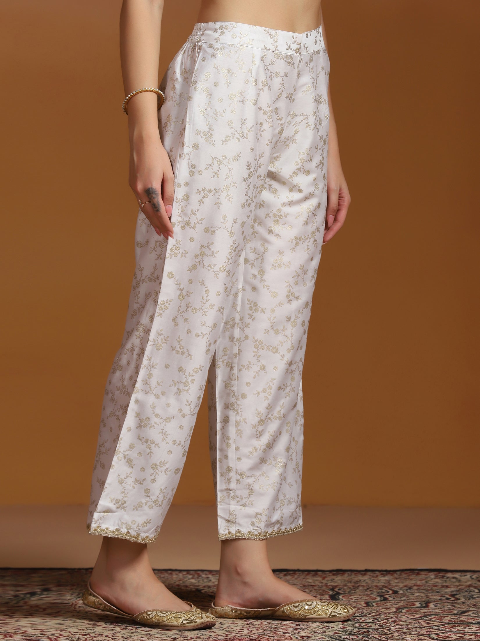 Women Poly Viscose Slub Off White Embroidered Kurta Comfort Pant Dupatta