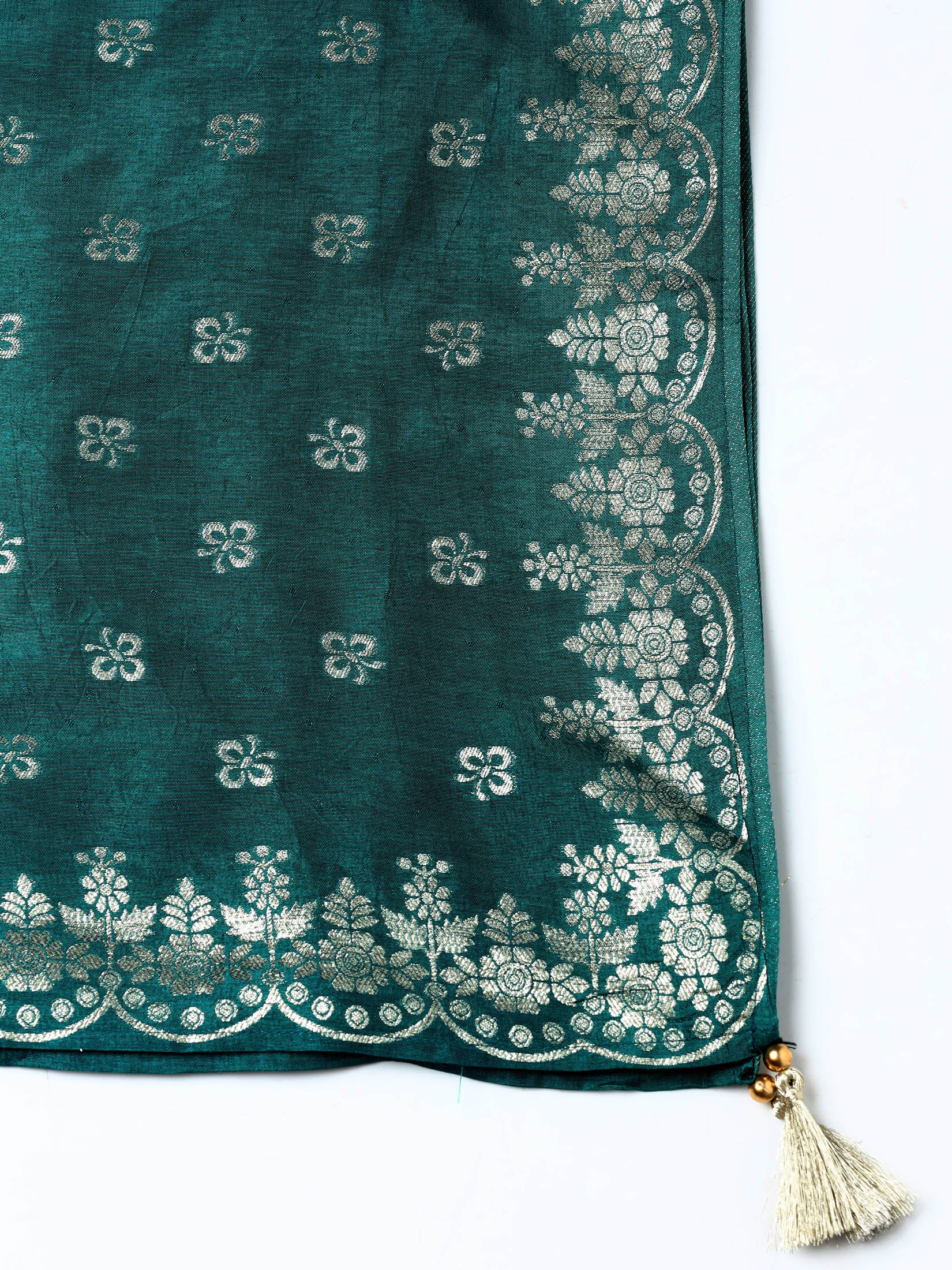 Women Dola Silk Jacquard Turquoise Blue Woven Kurta Comfort Pant Dupatta