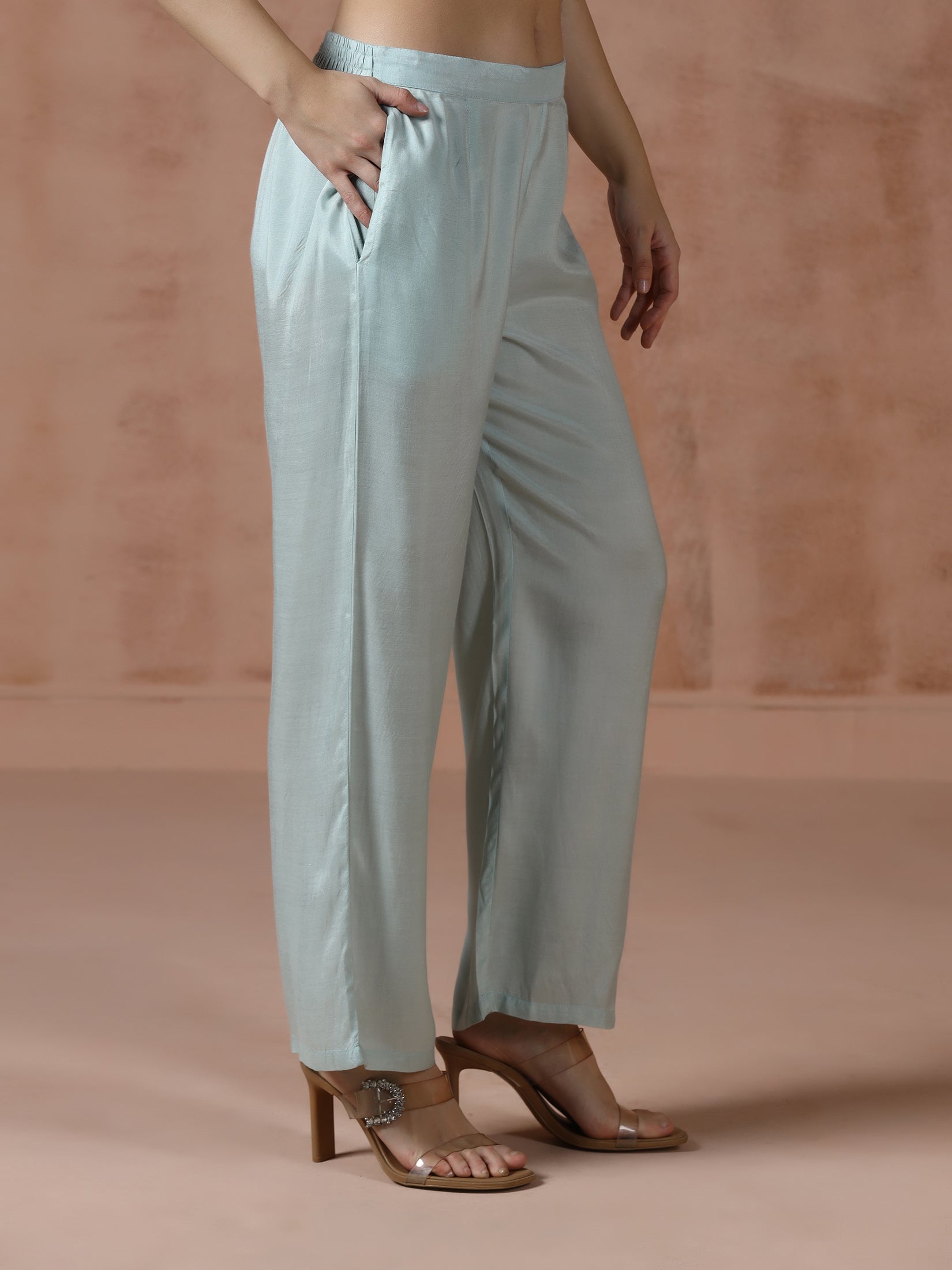 Women Dola Silk Jacquard Turquoise Blue Woven Kurta Comfort Pant Dupatta