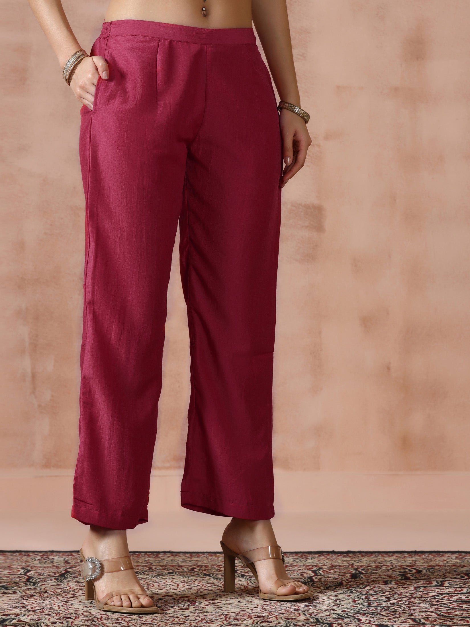 Women Liva Viscose Pink Embroidered Kurta Comfort Pant Dupatta