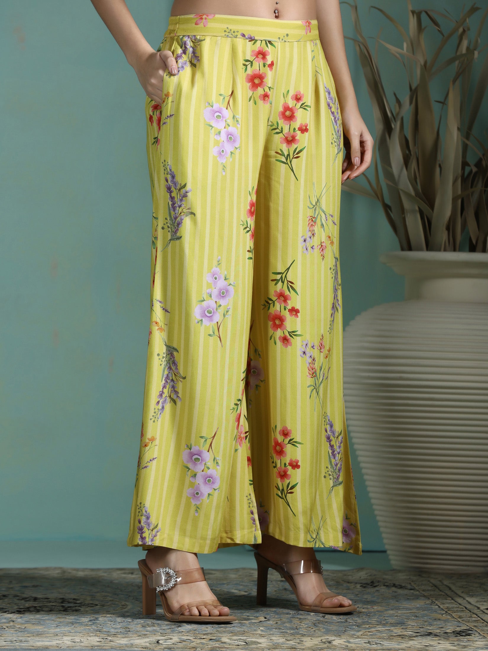 Women Liva Green Floral Print Co-Ord Set