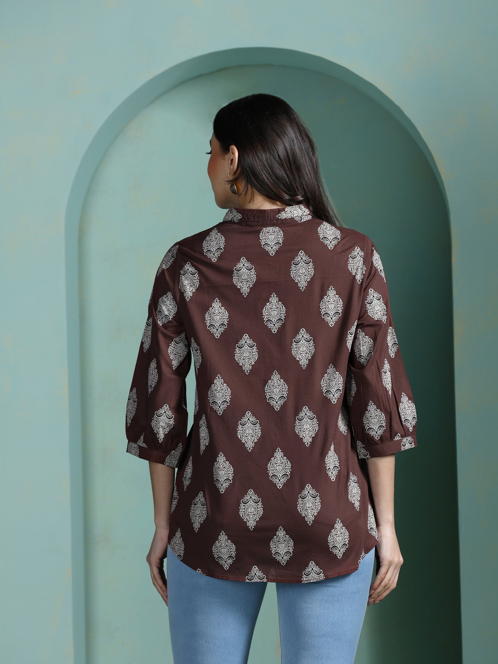 Women Cotton Brown Printed Tunic