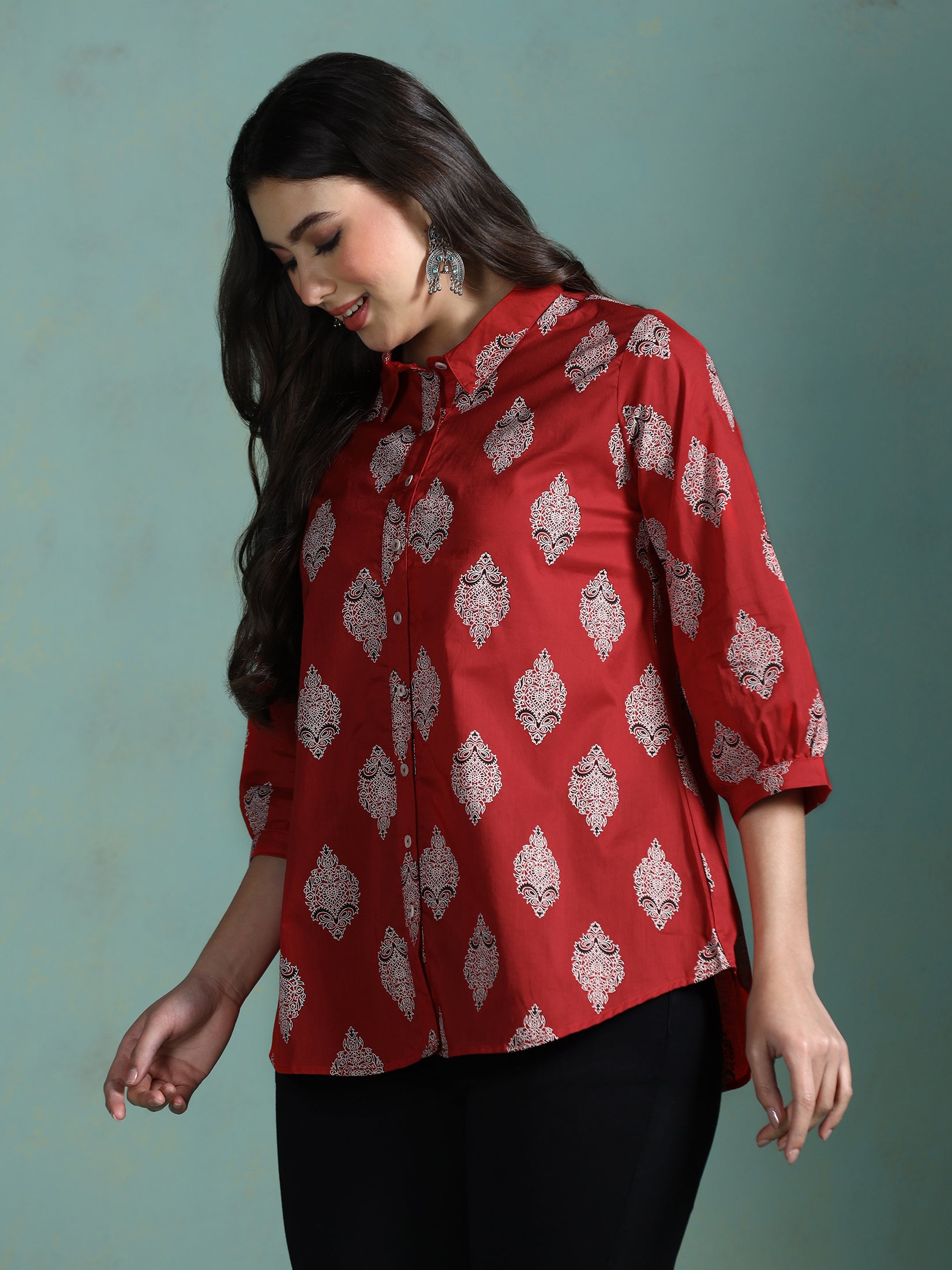 Women Cotton Fuchsia Printed Tunic