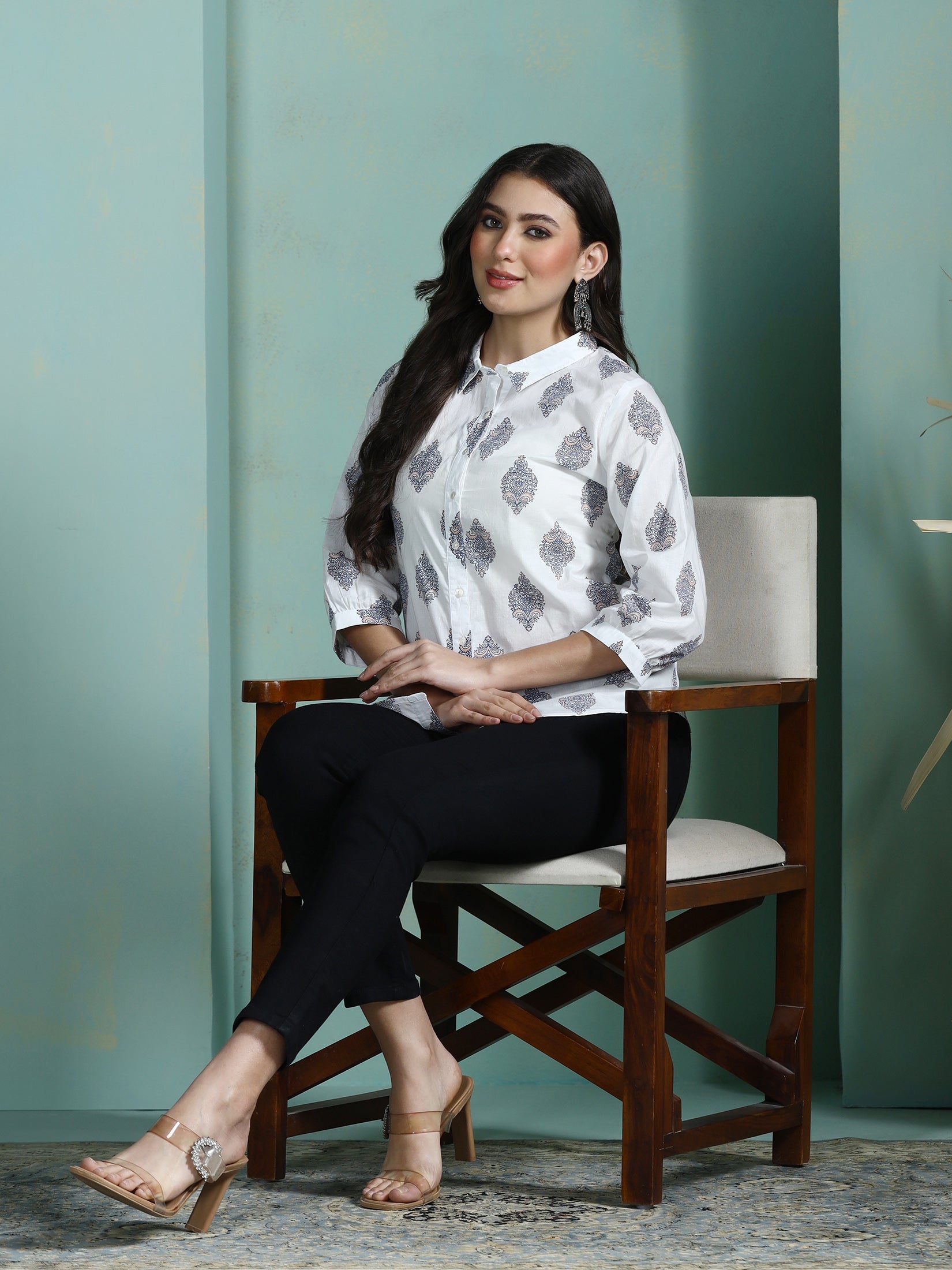 Women Cotton White Printed Tunic