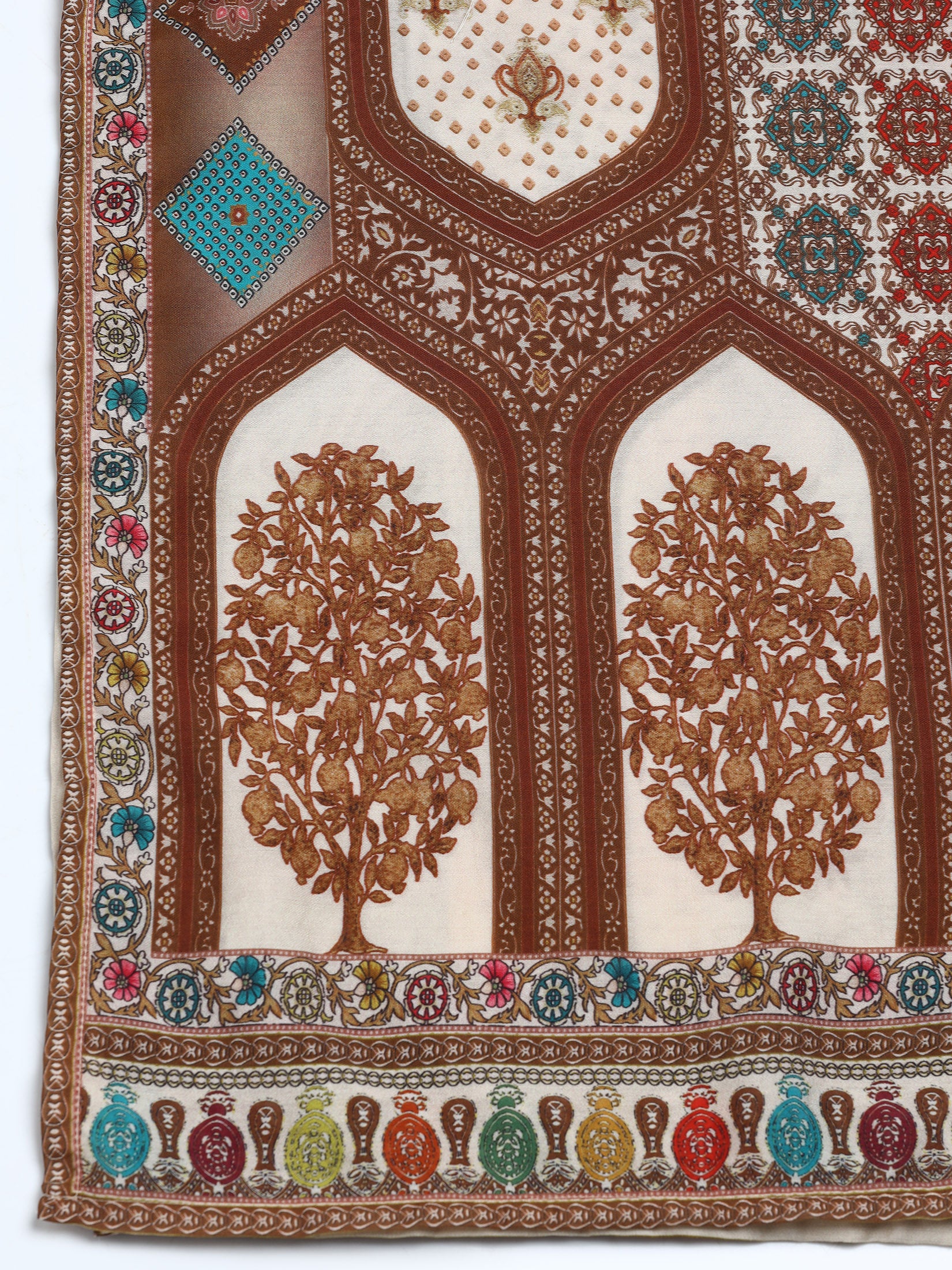 Women Liva Off-white Multicolor Printed Kurta Comfort Pant Dupatta